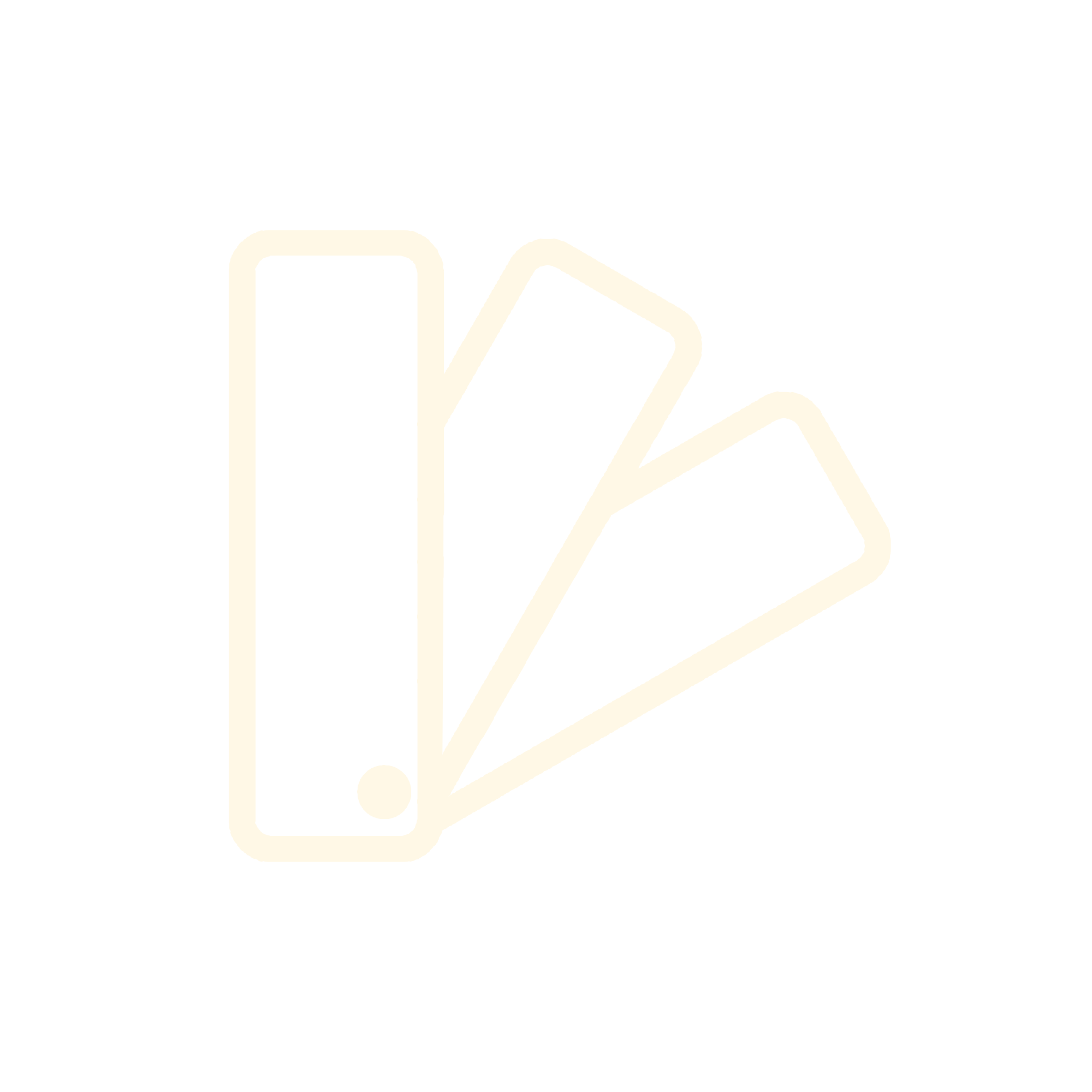 Minimalist cream-colored icon of three fanned rectangular swatches connected by a small circle on a transparent background