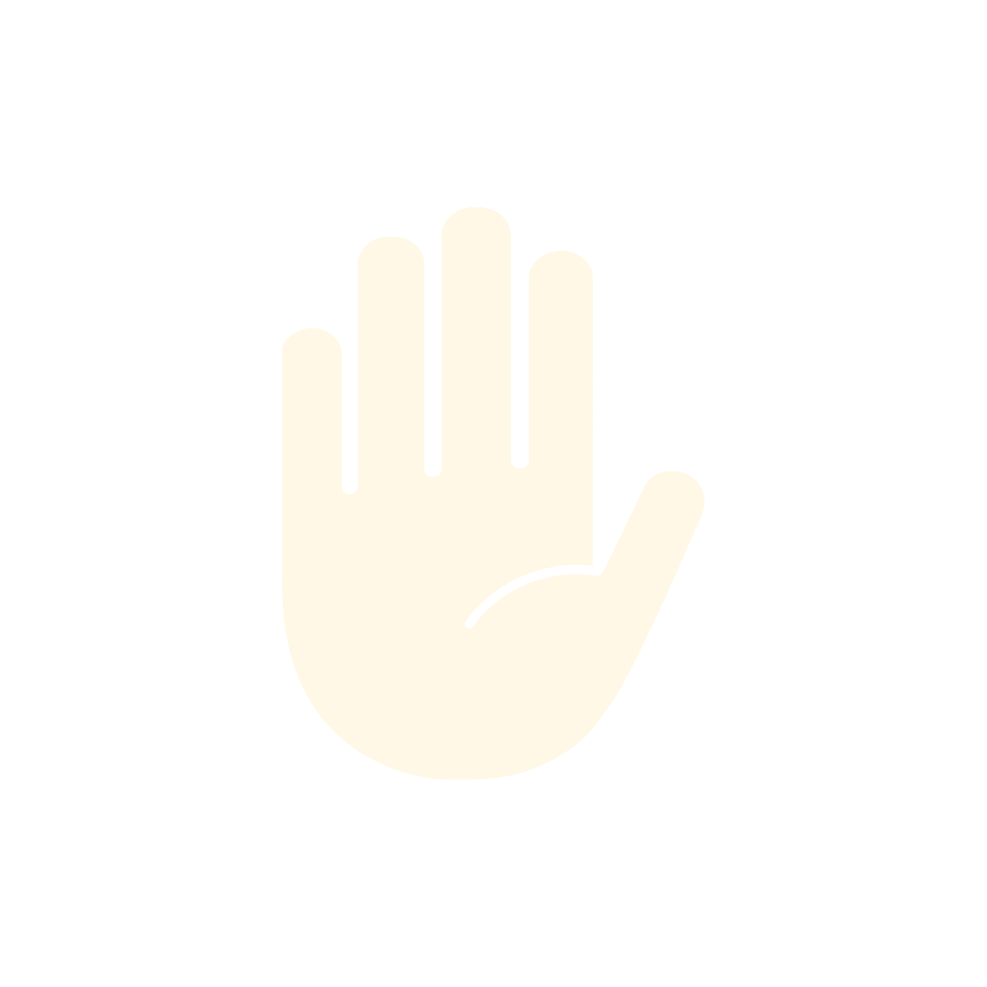 Minimalistic cream hand icon with palm facing forward on a transparent background for UI elements or warnings