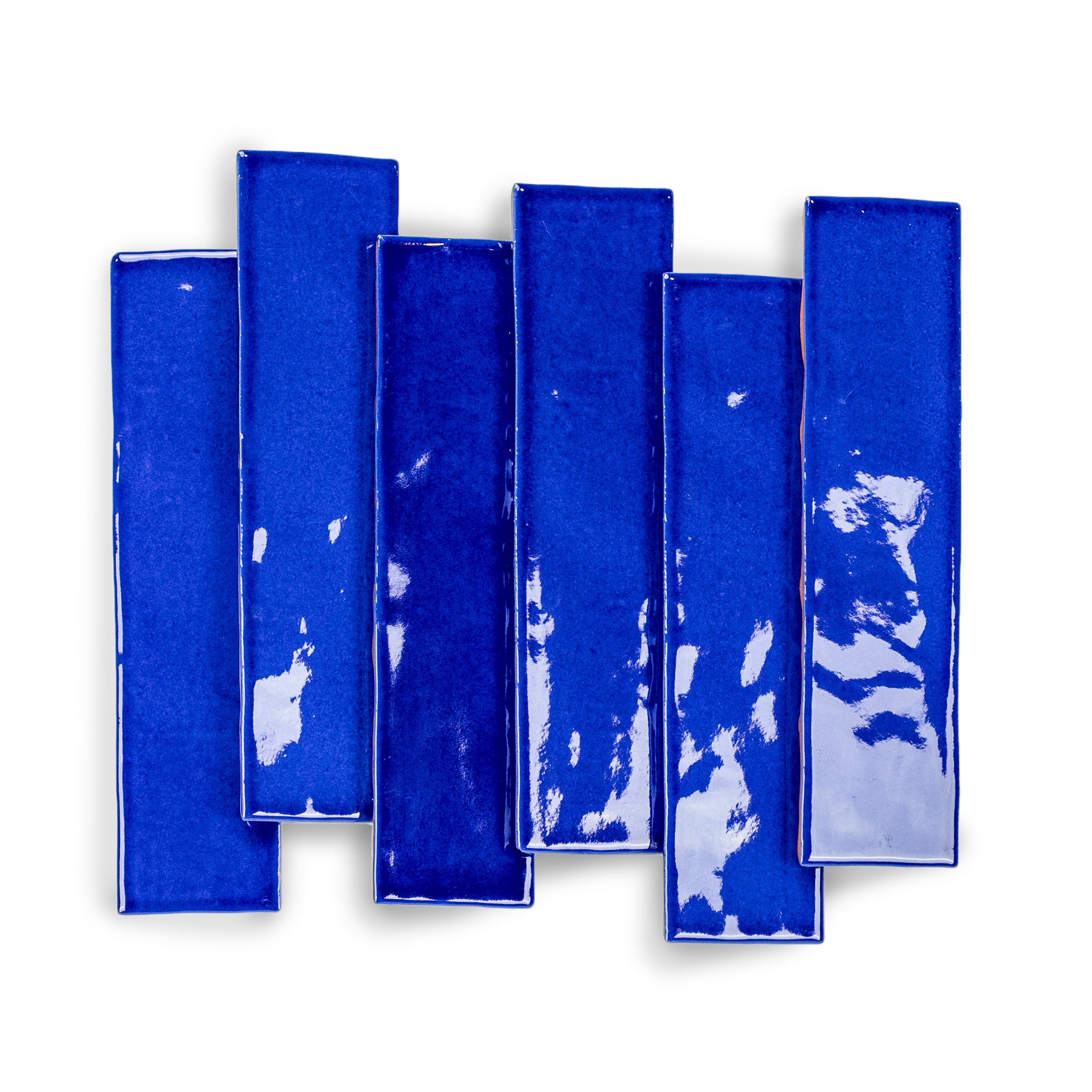 Sapphire Glossy Ceramic Tile in vibrant blue with handcrafted zellige style, part of Small Format and Zel Glazed Ceramic Tiles collections