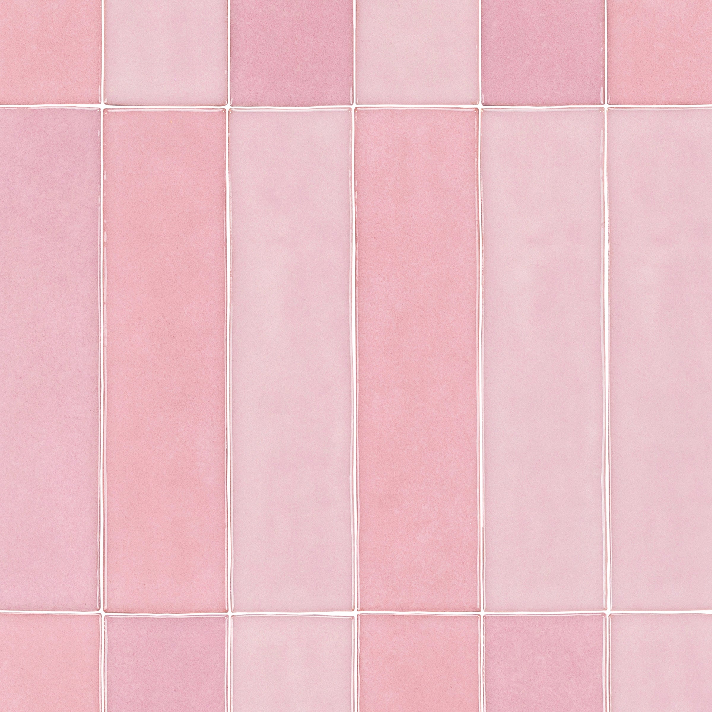 Rose Glossy Ceramic Tile in varying pink tones arranged in a glossy finish from Small Format Tiles and Zel Glazed Ceramic Tiles collections