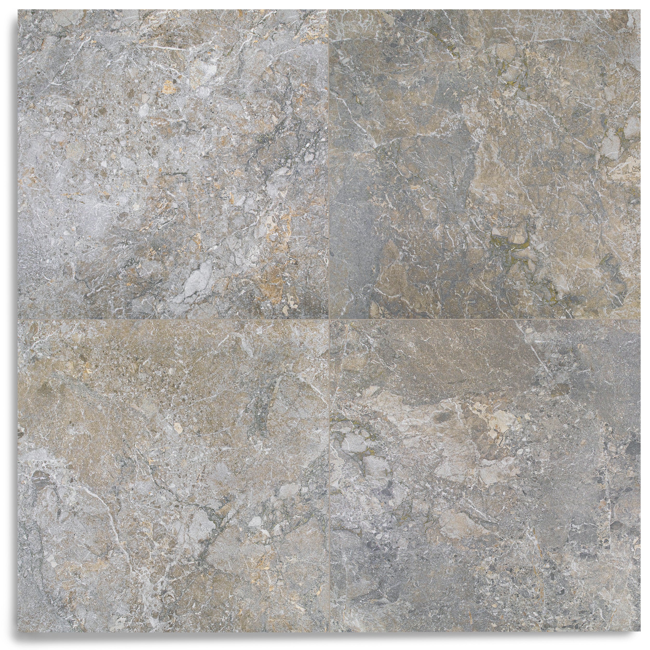 Breccia Grey 3D Stone Look Porcelain Tile in gray, black, and beige tones from Stone Editions Porcelain Tile collection