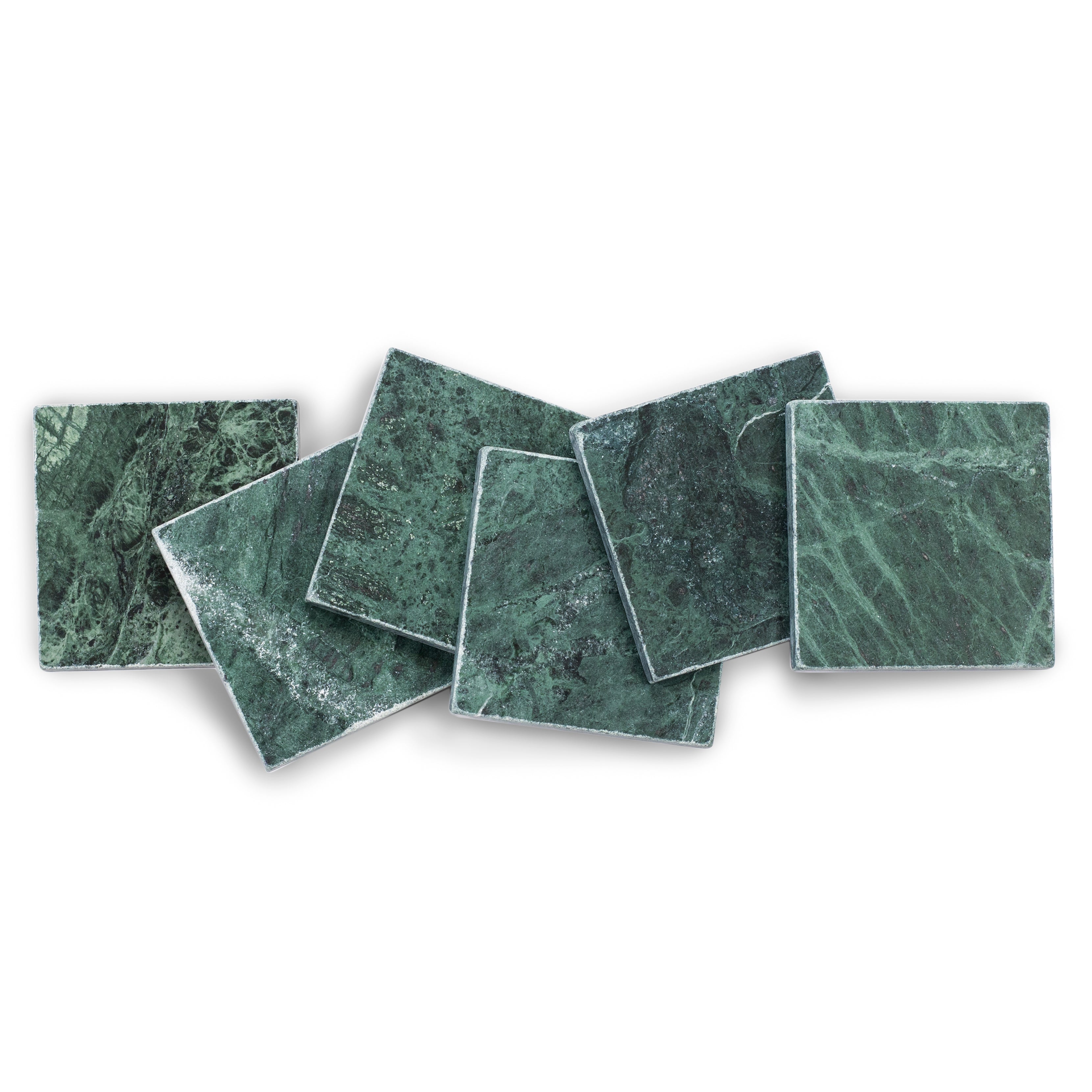 Verde Guatemala 4x4 Tumbled Marble Tile in deep green with natural white veining from Tumbled Natural Stone Tiles collection