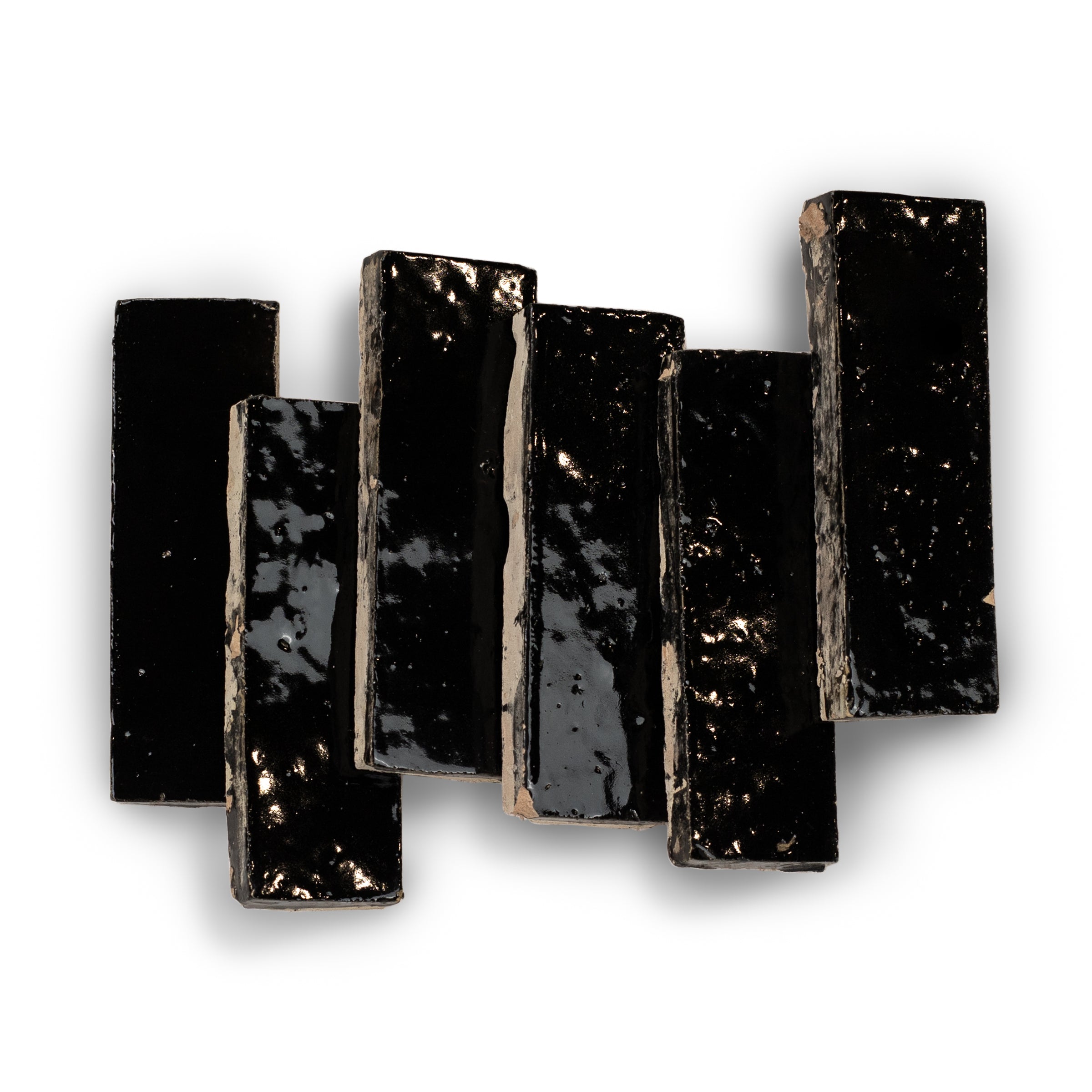 Black Glazed Zellige Plinth showcasing glossy handmade terracotta tiles with dimensional glaze in Small Format Tiles and Handmade Moroccan Zellige Tiles collections
