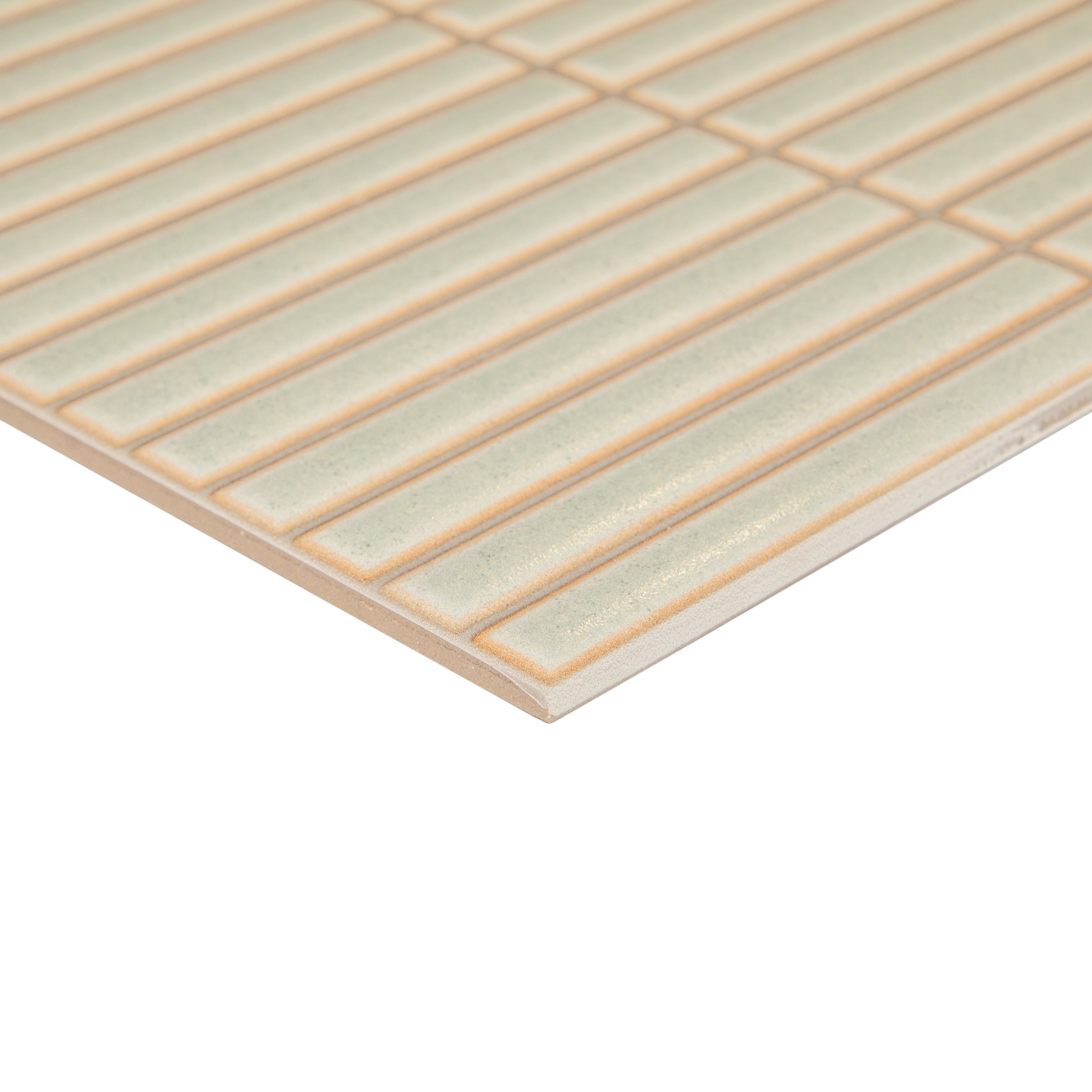 Apple 3D Glossy Porcelain Tile Sample showing beige and light green ceramic porcelain tiles from Porcelain SAMPLES ONLY collection.