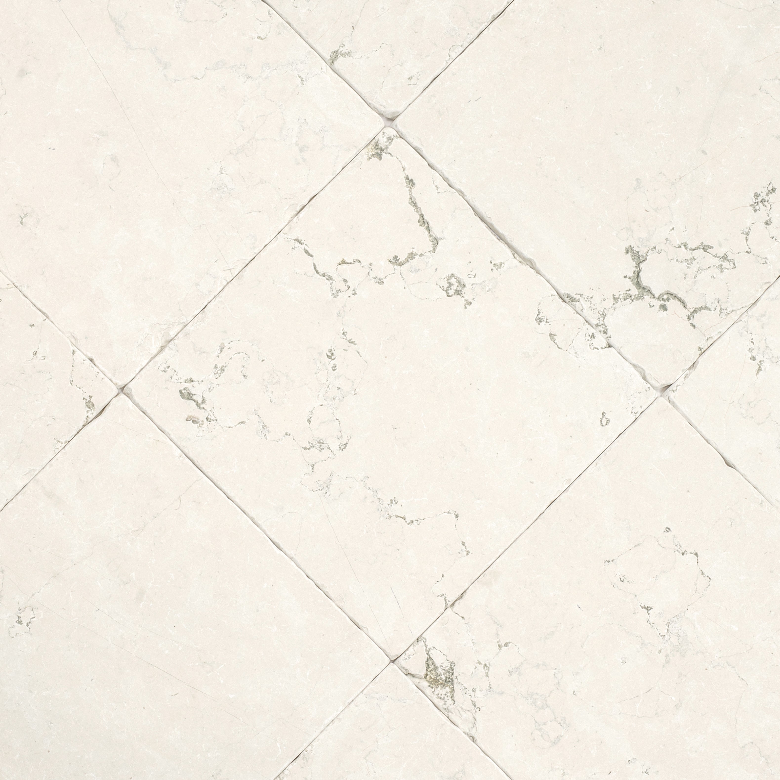 Soft off-white ceramic tiles with subtle natural stone veining arranged in a diamond pattern for elegant flooring design