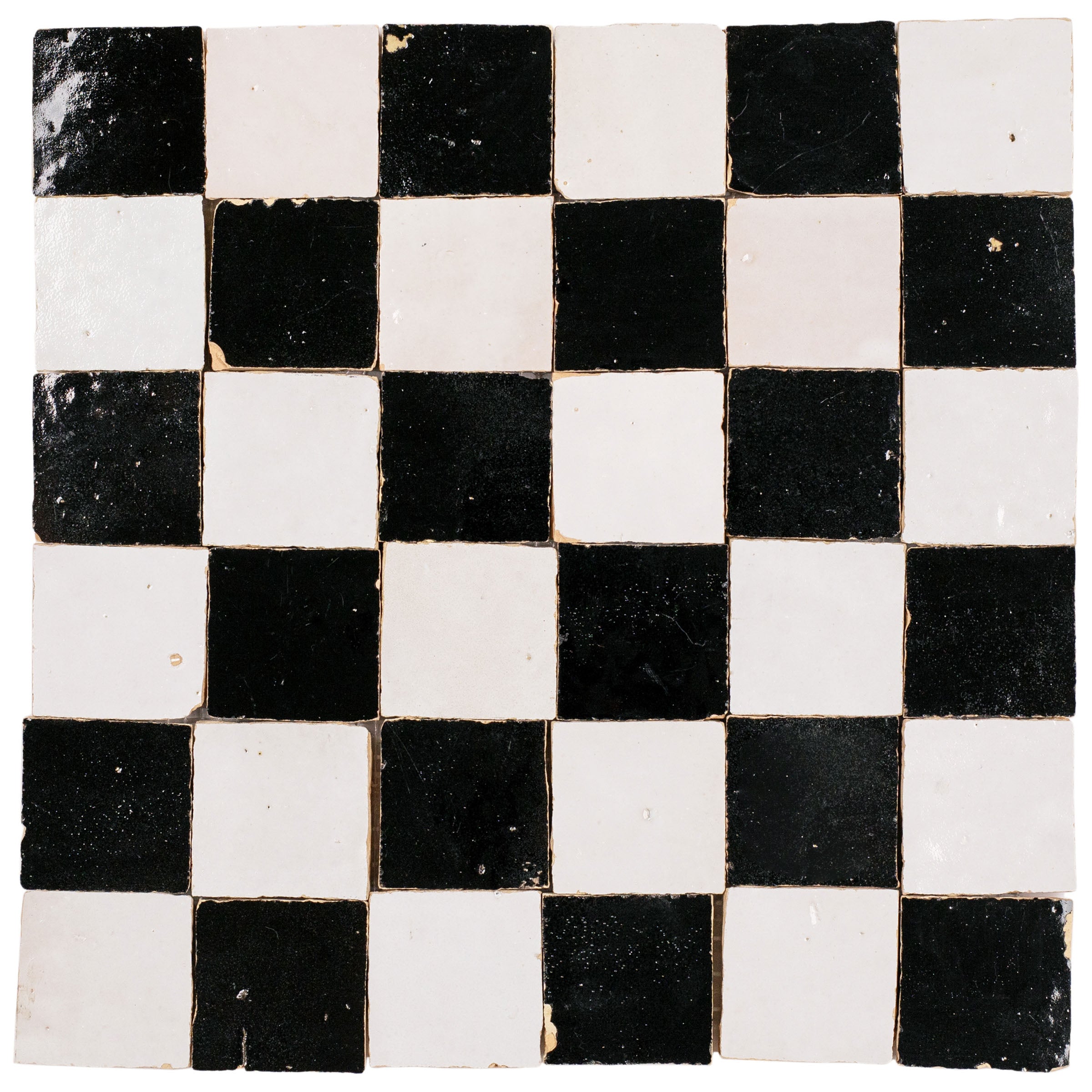 White & Black Checkerboard Zellige Sample ceramic tile in SAMPLES ONLY collection, globally sourced for your imagination
