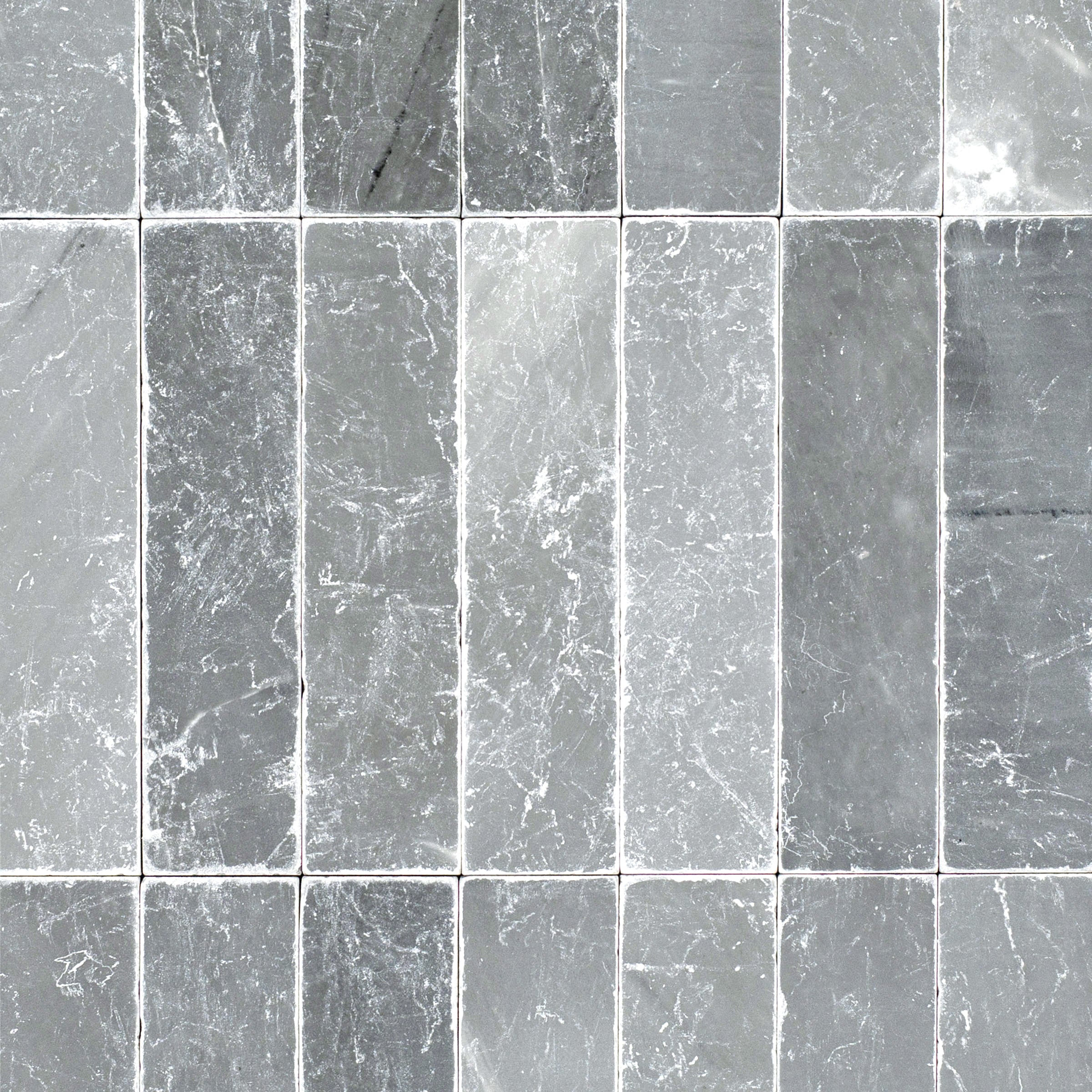 Bardiglio 2x8 Tumbled Marble Tile in gray with white veining from Tumbled Natural Stone Tiles Stone New Arrivals collection