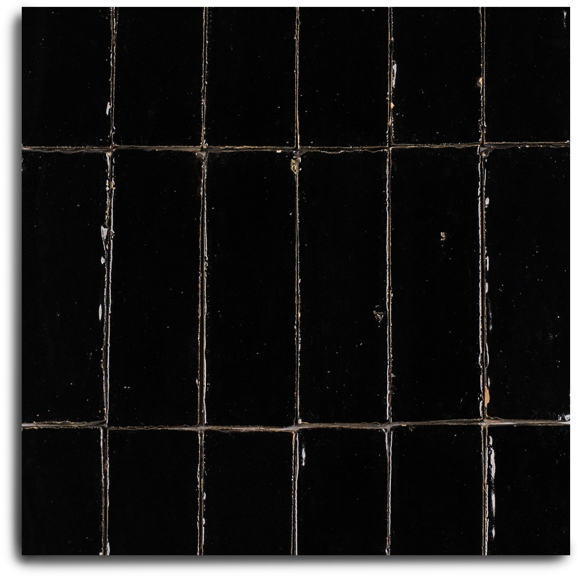 Black Glazed Zellige Plinth showcasing glossy handmade terracotta tiles in Small Format Tiles and Handmade Moroccan Zellige Tiles collections