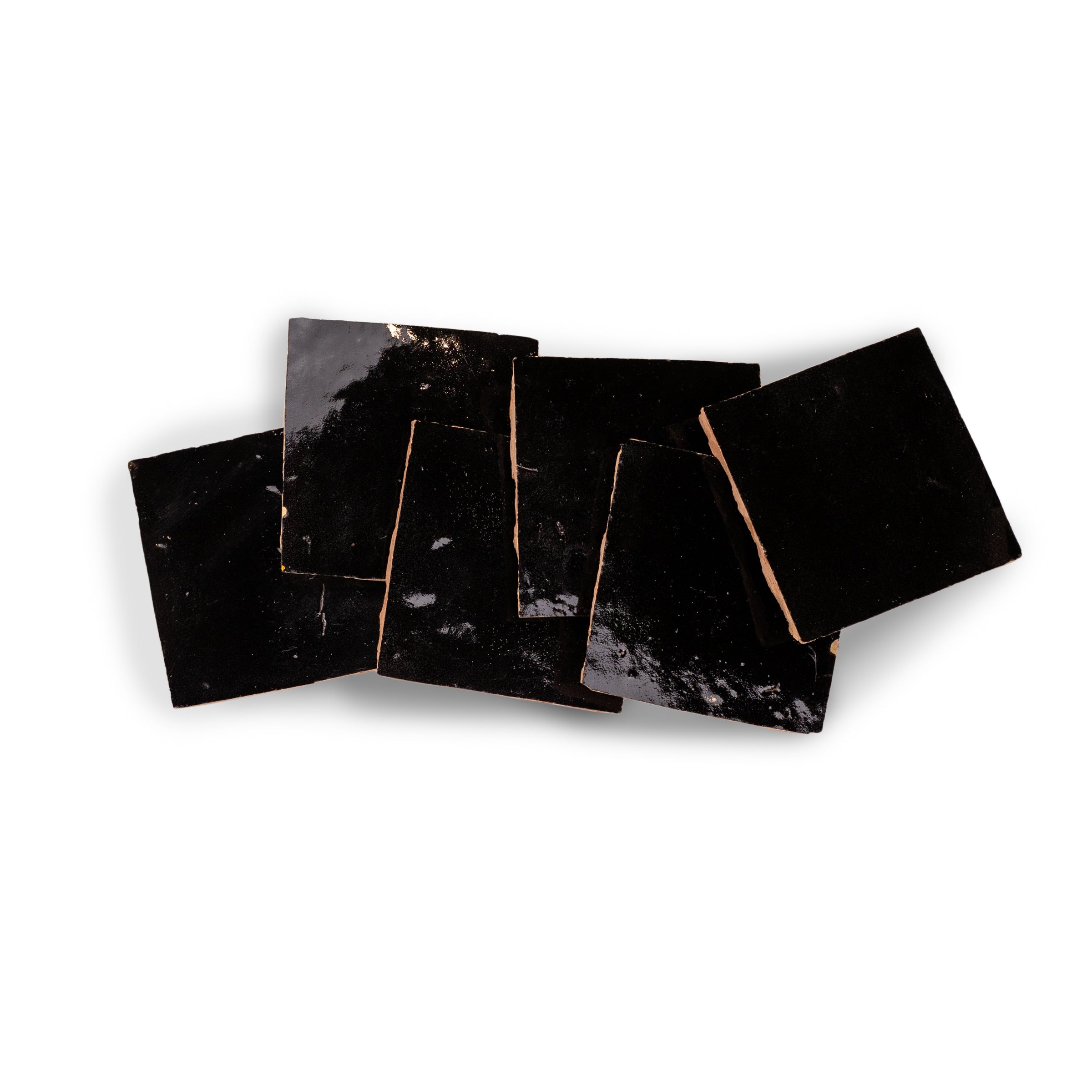 Black Glazed Zellige Tile with glossy handmade terracotta surface, textured finish in Small Format and Handmade Moroccan Zellige Tiles collections