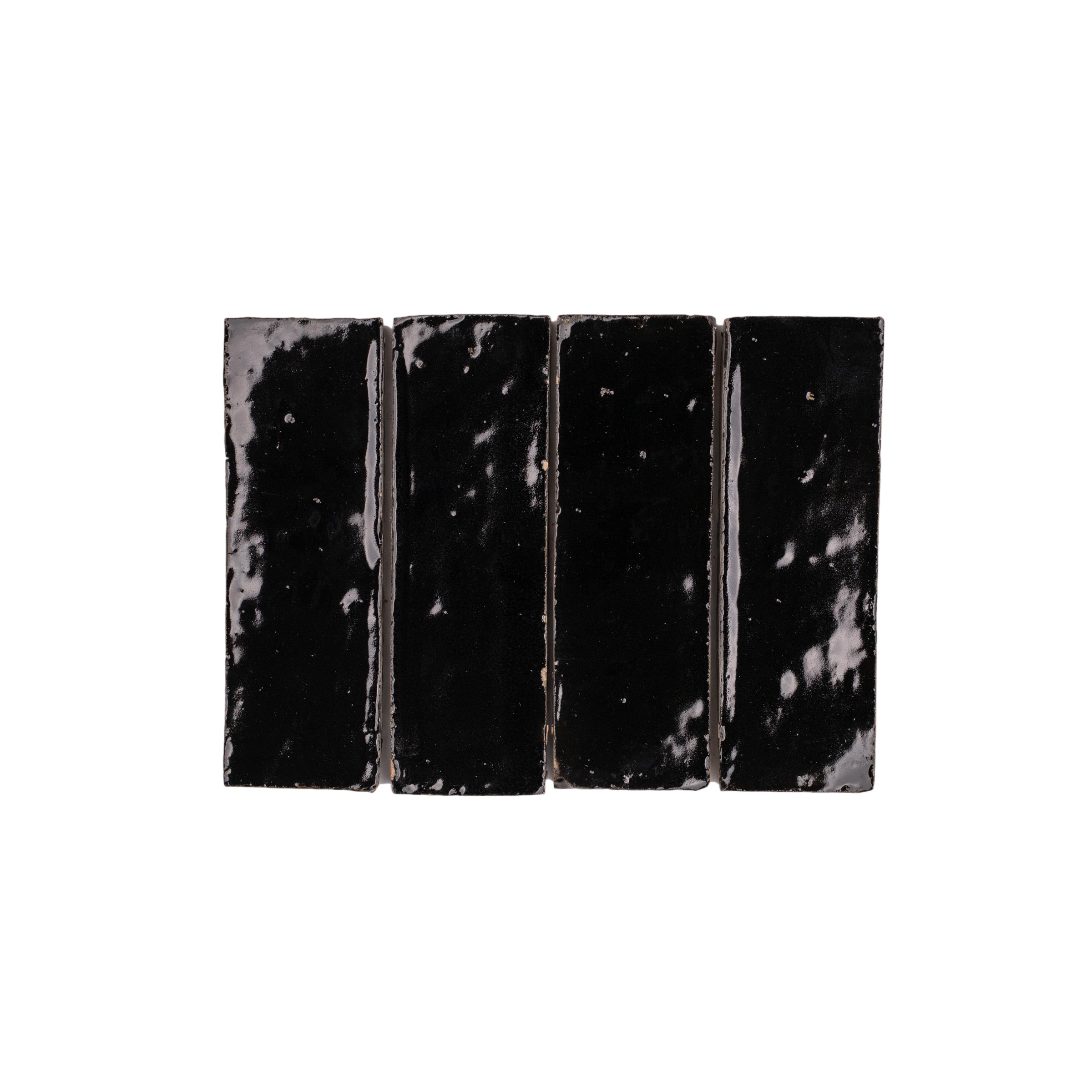 Black Glazed Zellige Plinth showing glossy handmade terracotta tiles with dimensional glaze in Small Format Tiles and Handmade Moroccan Zellige Tiles collections