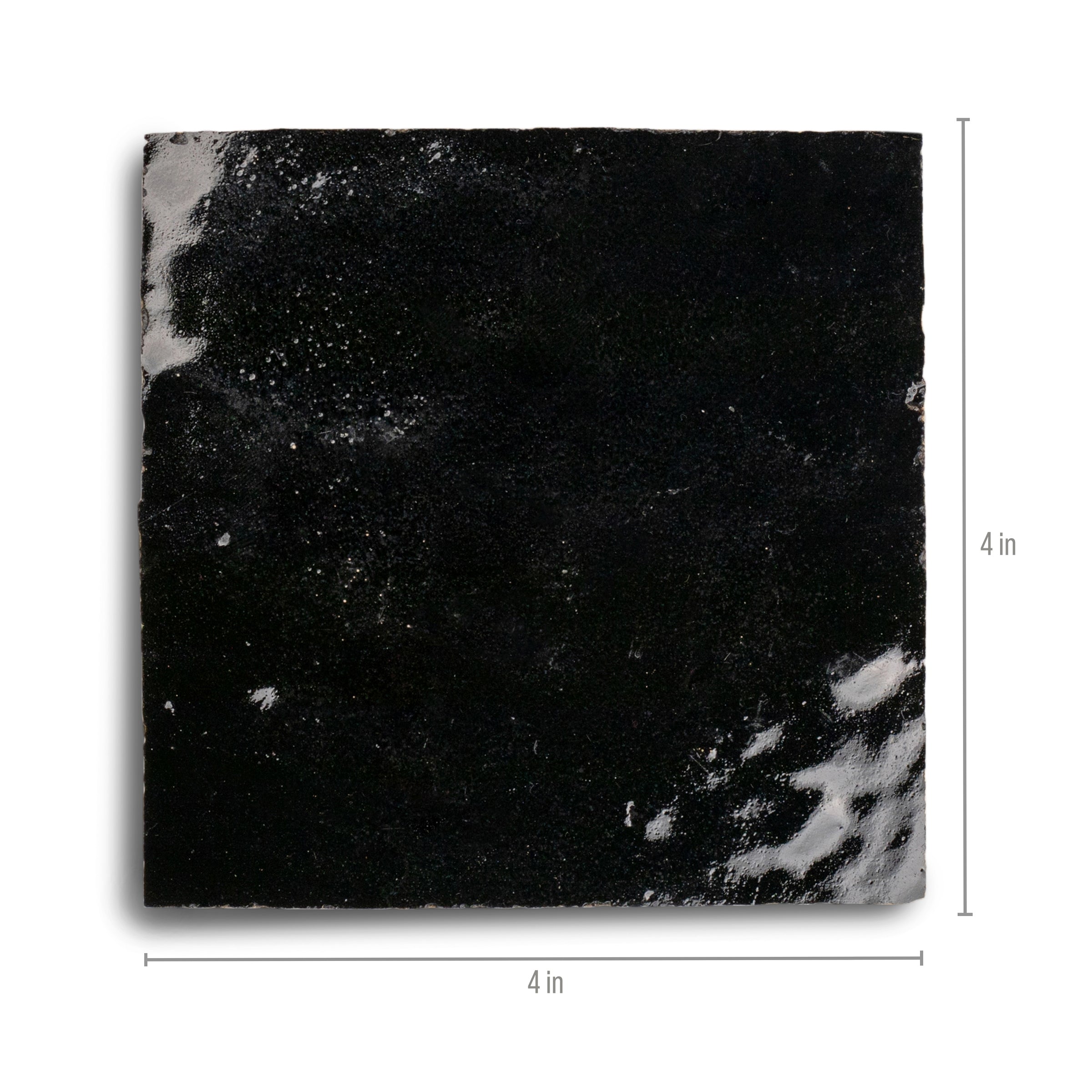 Black Glazed Zellige Tile with glossy handmade terracotta glaze, featuring dimensional texture in Small Format Tiles and Handmade Moroccan Zellige Tiles collections