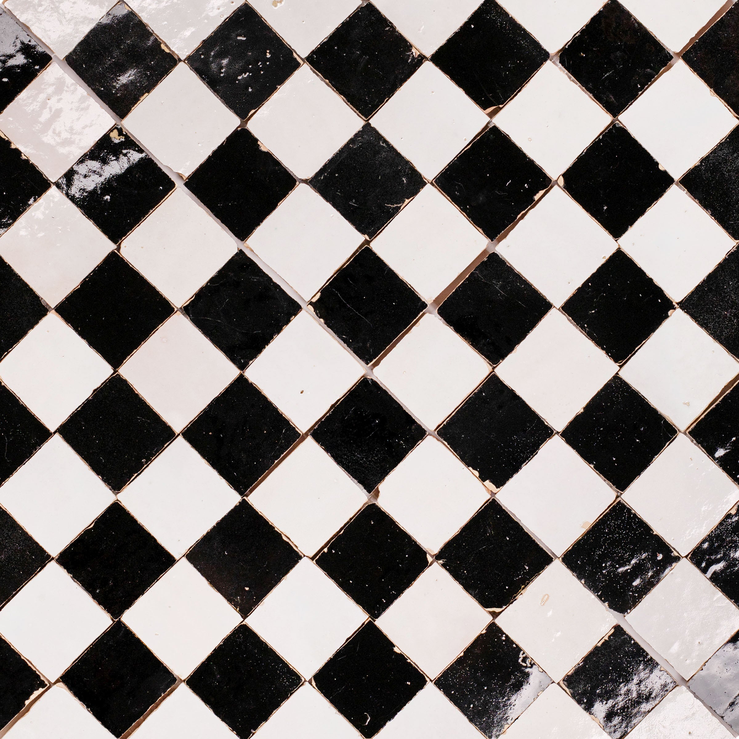 White & Black 2x2 Zellige Checkerboard Mosaic in handmade black and white terracotta from Handmade Moroccan Zellige Tiles collection