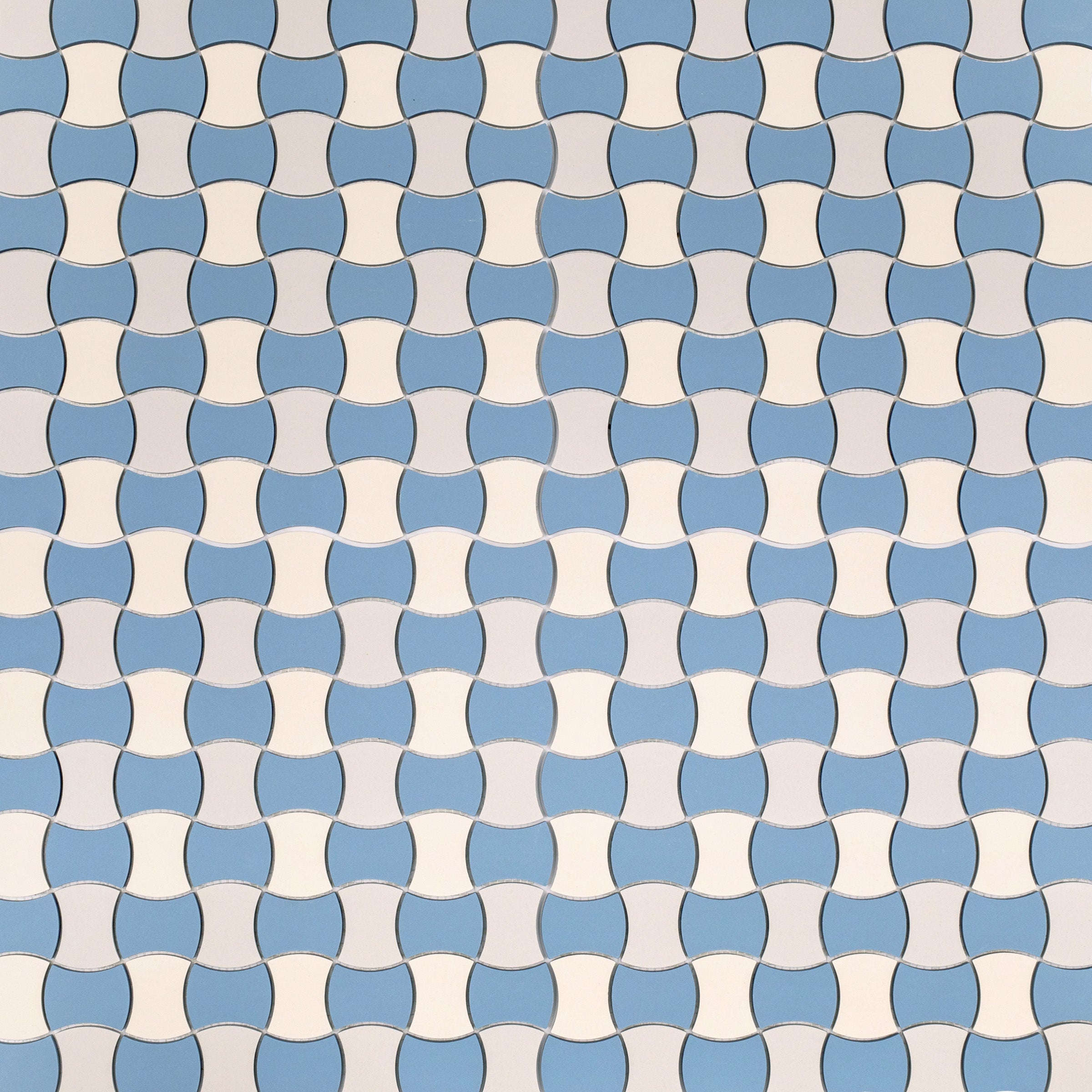 Sky Cream Fog 12x12 Butterfly Porcelain Mosaic in blue, gray, and white from Porcelain and Forma Porcelain Mosaics collections