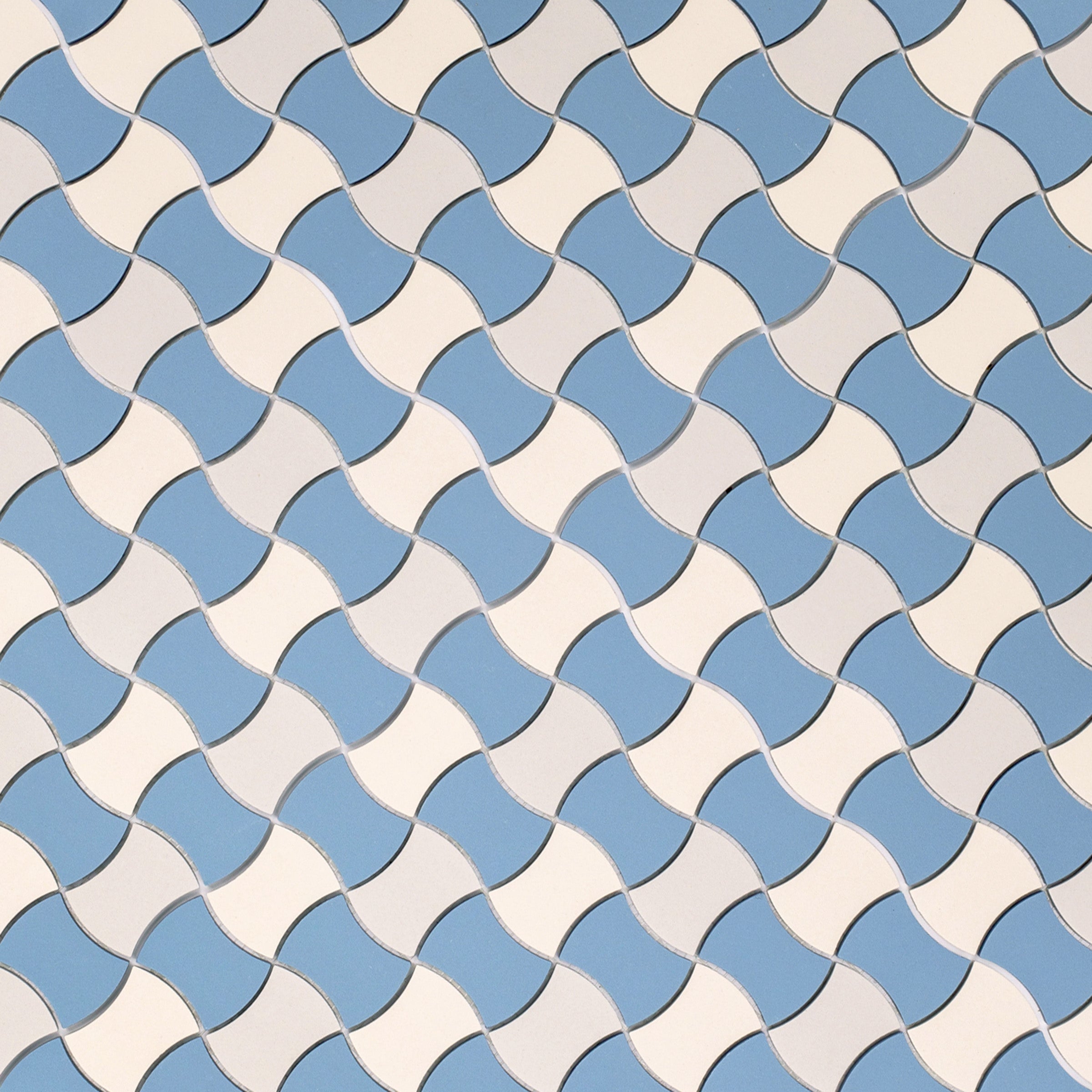 Sky Cream Fog 12x12 Butterfly Porcelain Mosaic with blue, gray, and cream porcelain in Porcelain and Forma Porcelain Mosaics