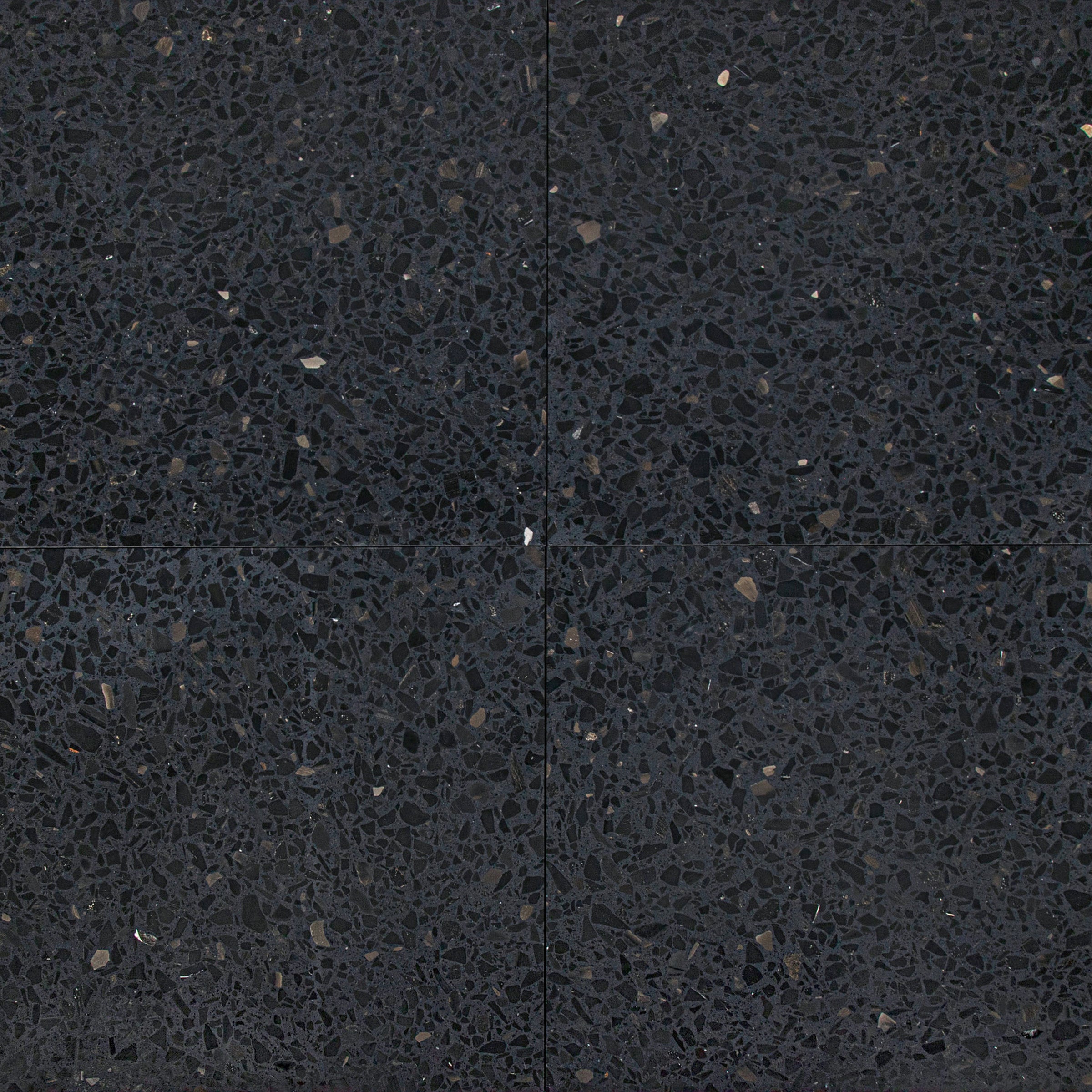 Burano Honed 24"x24" Terrazzo Tile with charcoal base and black, navy, and gray chips from Italian Terrazzo Tiles collection