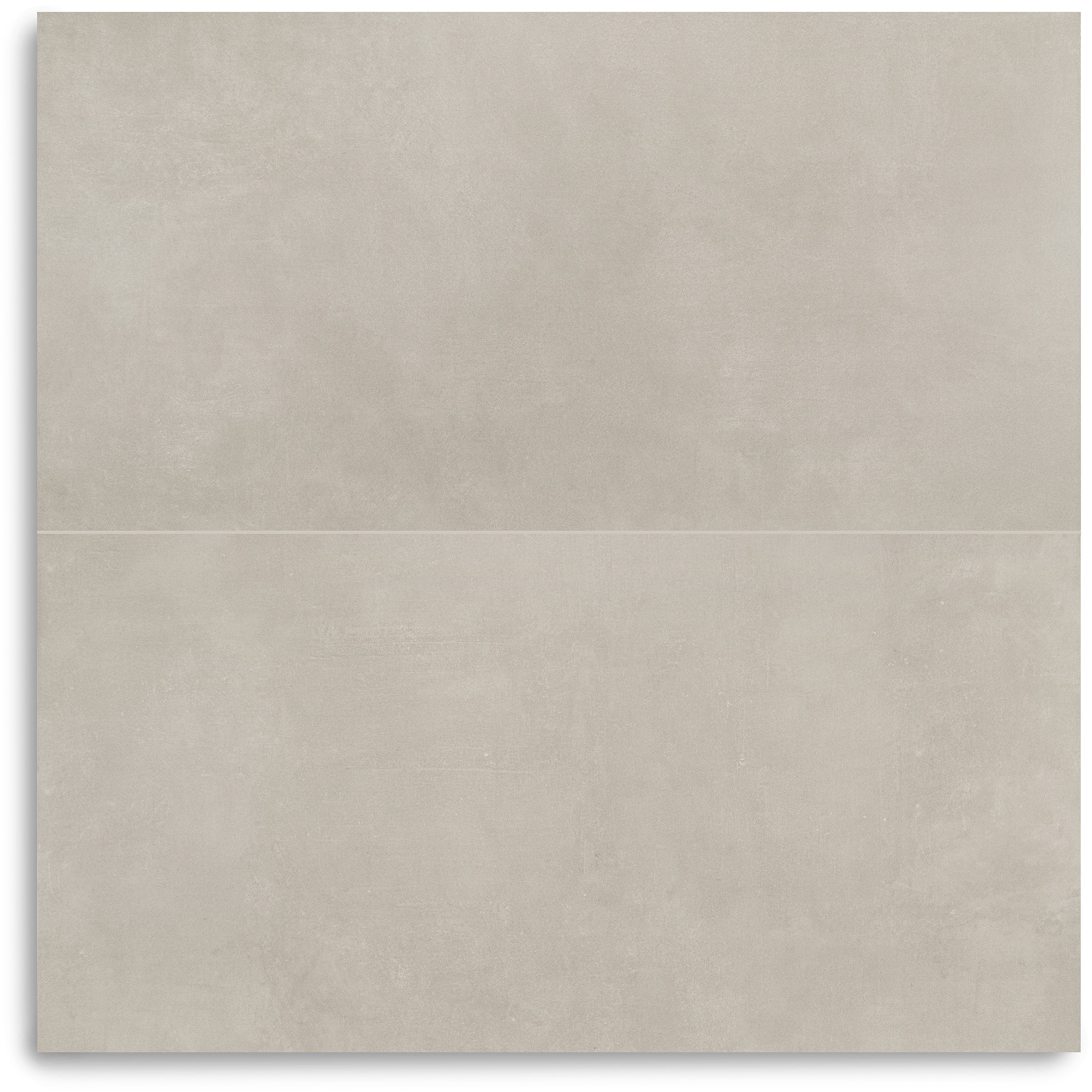 Two large format tiles in a soft warm gray concrete effect