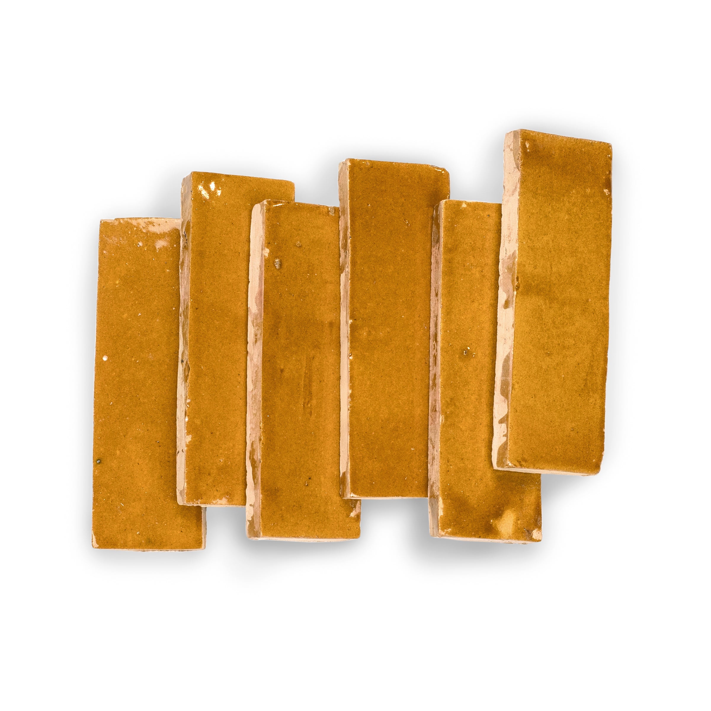 Caramel Glazed Zellige Plinth in warm yellow terracotta with glossy finish from Small Format Tiles and Handmade Moroccan Zellige Tiles collections