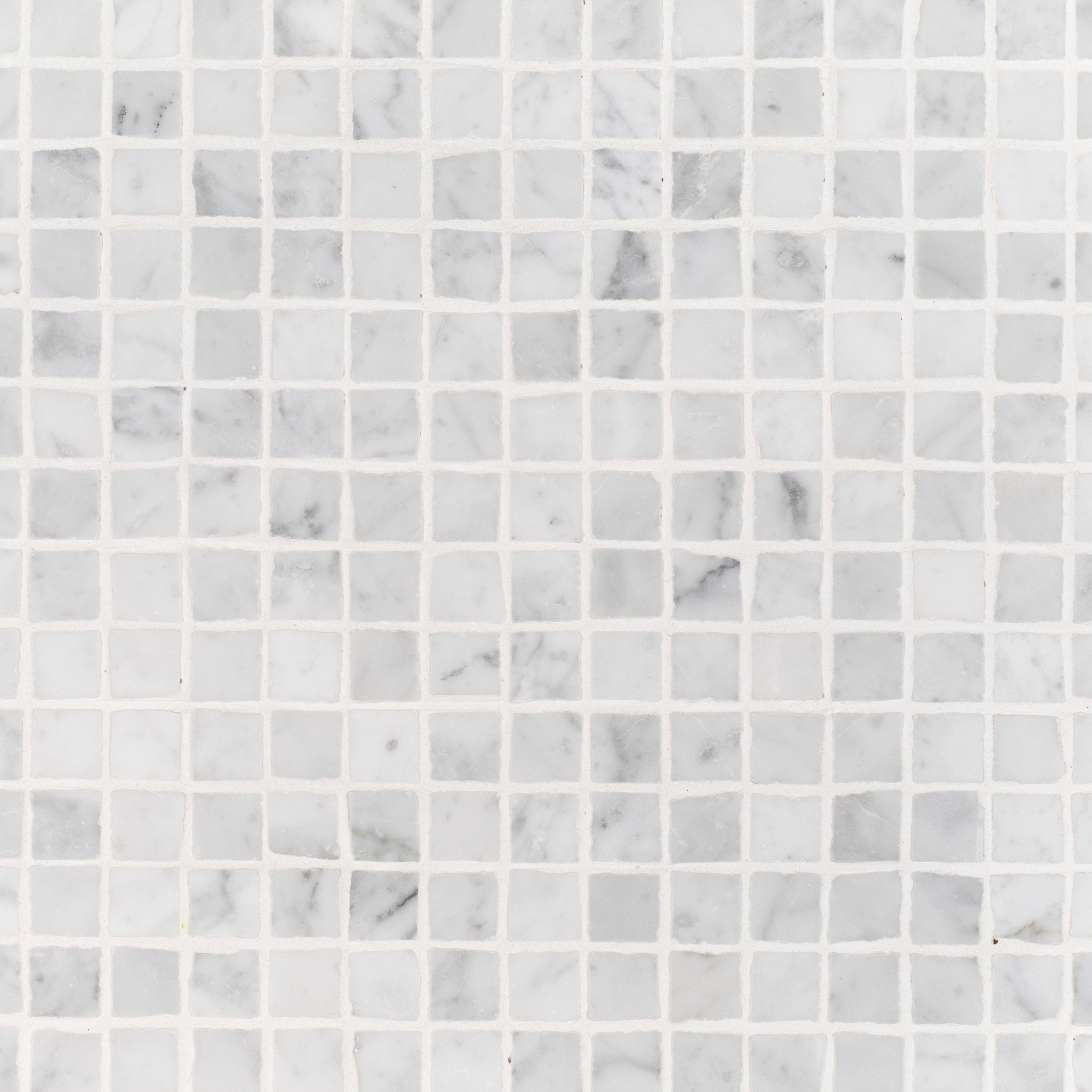 Carrara 1x1 Hand Chipped Marble Mosaic in gray and white tones from Marble Tiles, Stone, New Arrivals collections