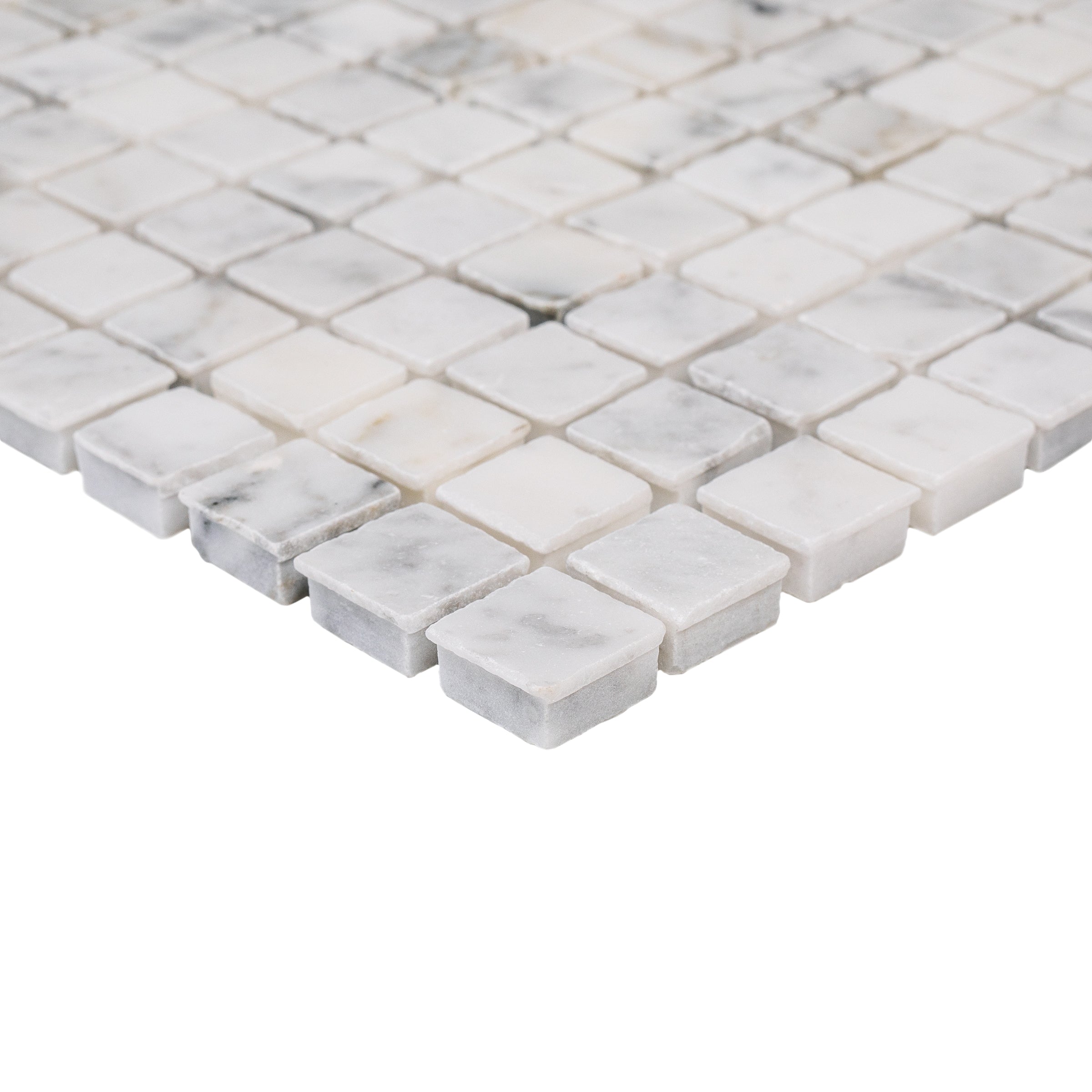 Carrara 1x1 Hand Chipped Marble Mosaic in gray and white tones from Marble Tiles, Stone, New Arrivals collections