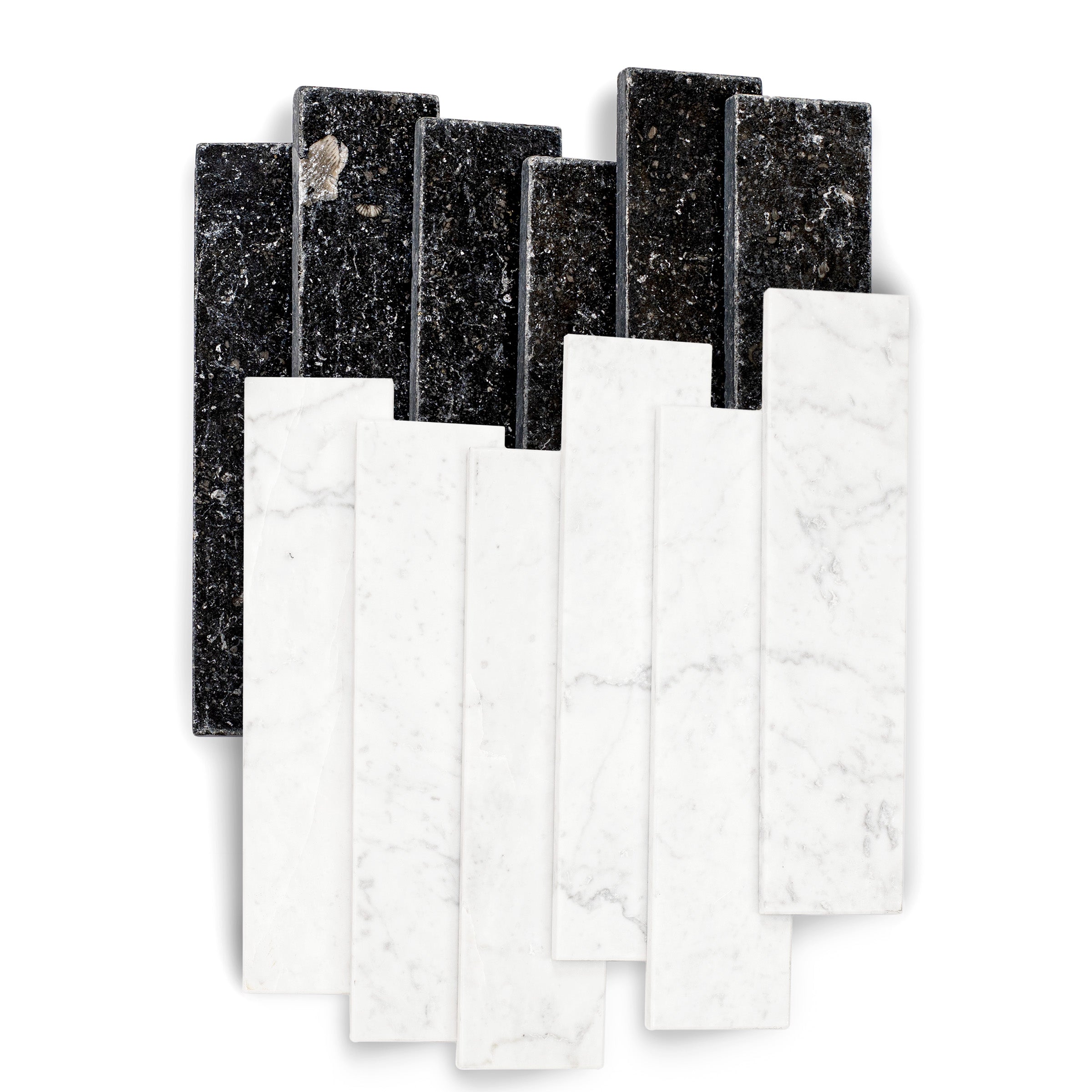 Carrara Belgian Blue Tumbled Stone Checker Stripe gray, white, black marble tile from Tumbled Natural Stone Tiles collection