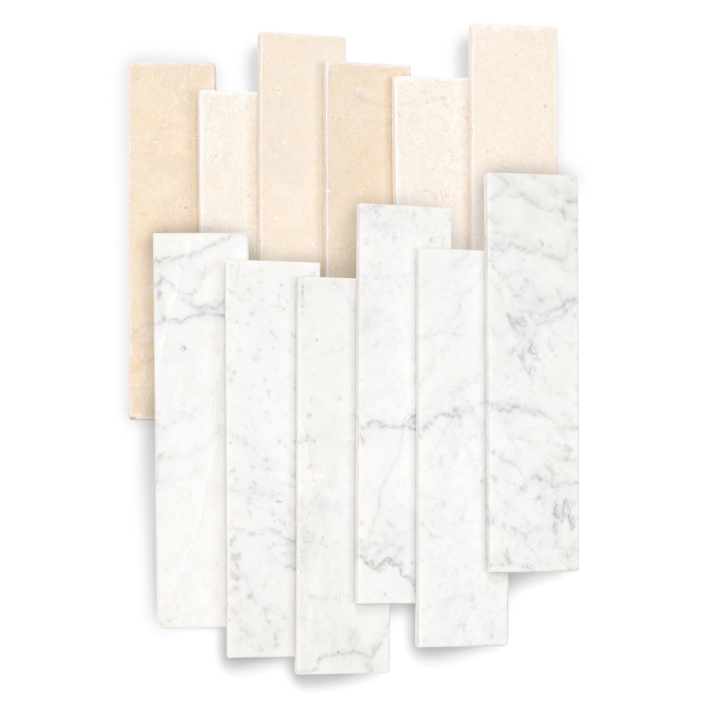 Carrara Desert Tea Tumbled Stone Checker Stripe marble tile in gray, beige, white from Tumbled Natural Stone Tiles collection