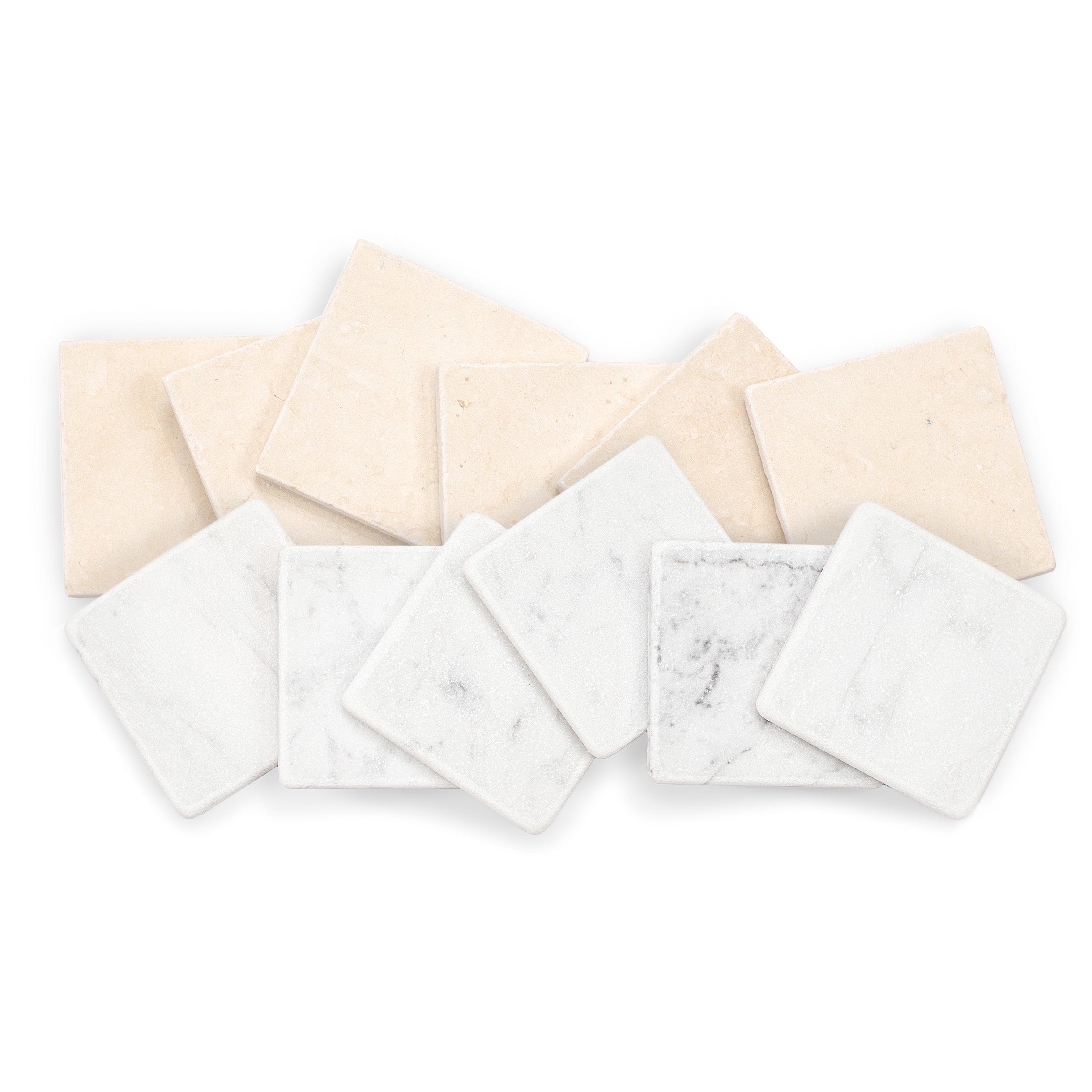 Carrara Desert Tea Tumbled Stone Checkerboard beige, white, gray marble tiles from Tumbled Natural Stone Tiles collection