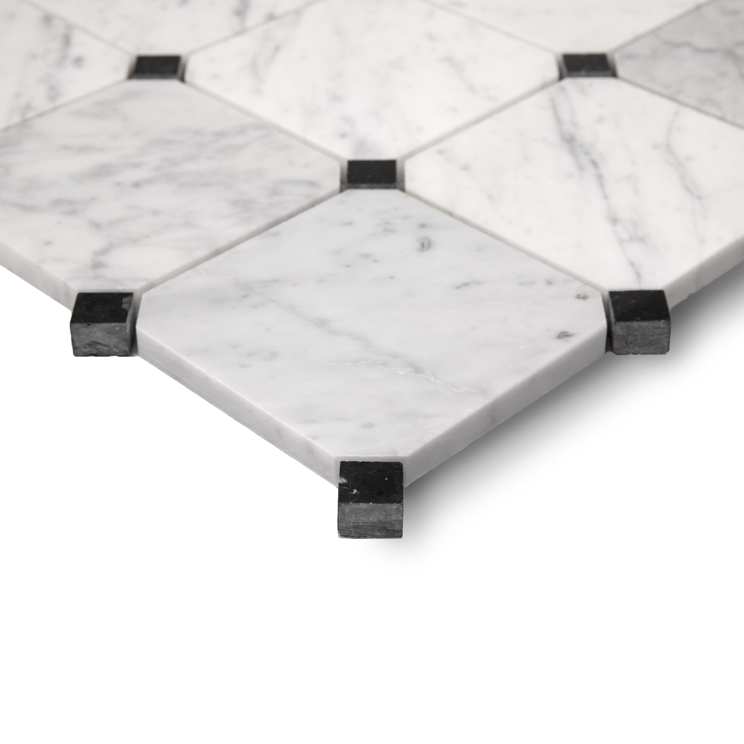 Bianco Carrara Octagon w/ Nero Marquina Dot Mosaic Sample ceramic tile from SAMPLES ONLY collection by Reno Source