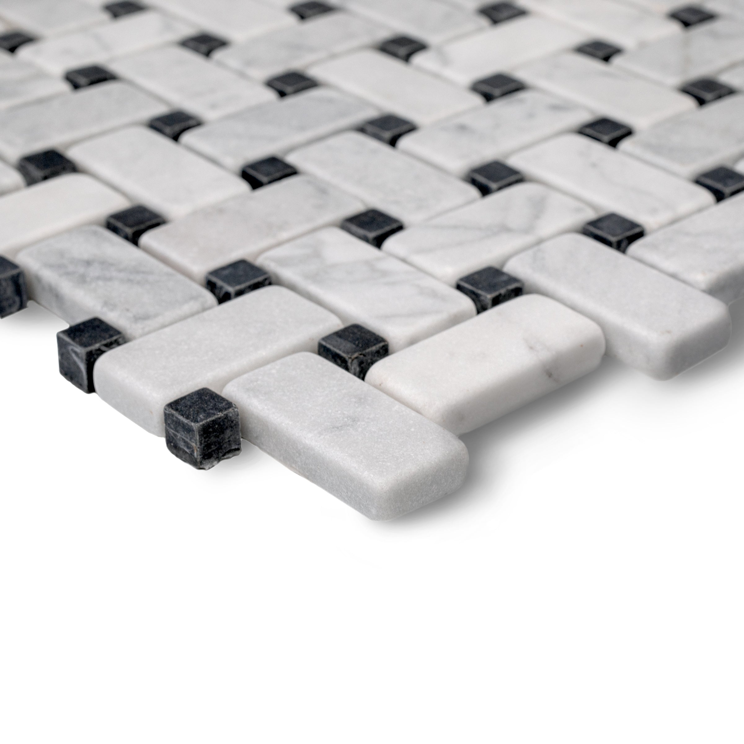 Carrara Tumbled Basketweave Marble Mosaic