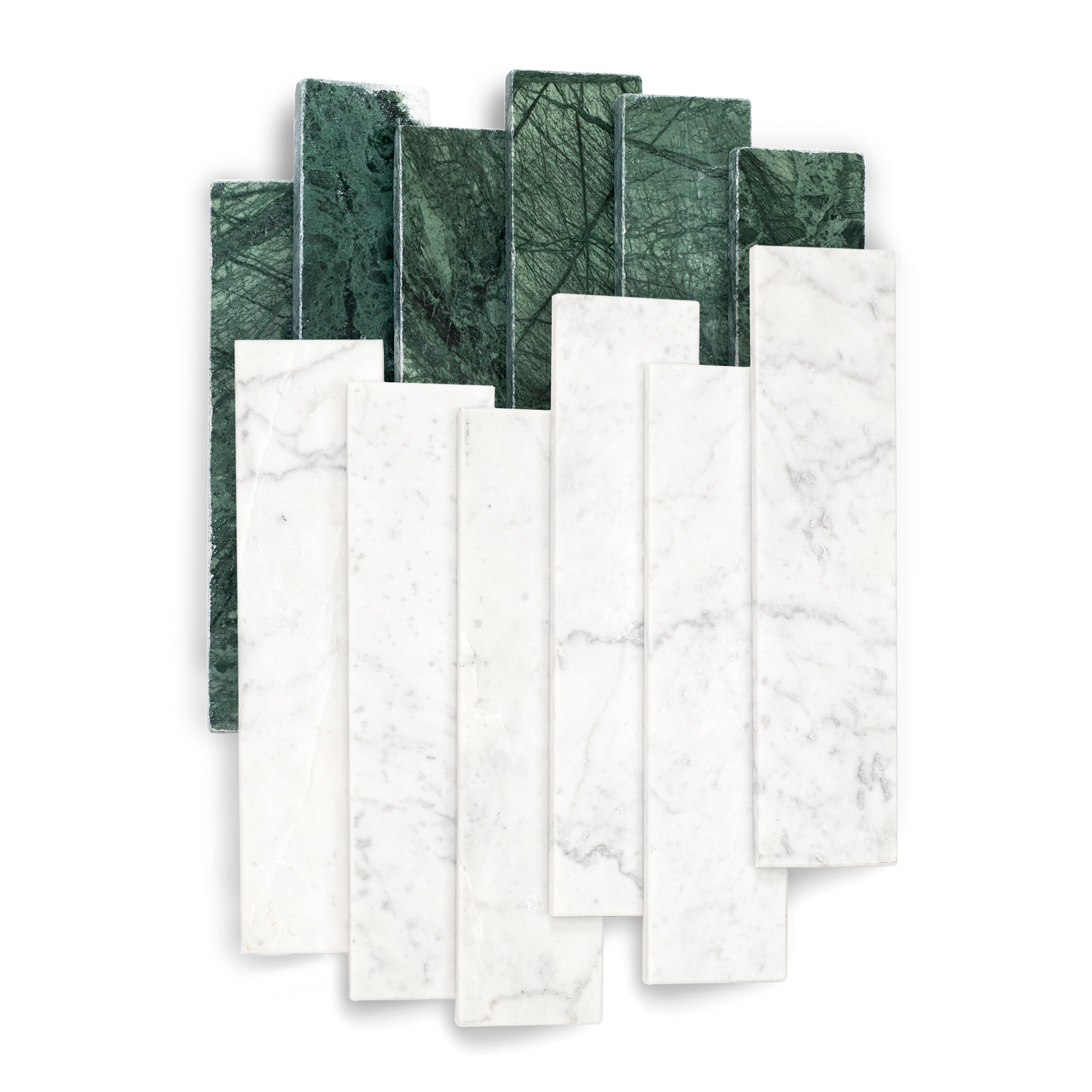 Carrara Verde Guatemala Tumbled Stone Checker Stripe green and white marble tile from Tumbled Natural Stone Tiles collection