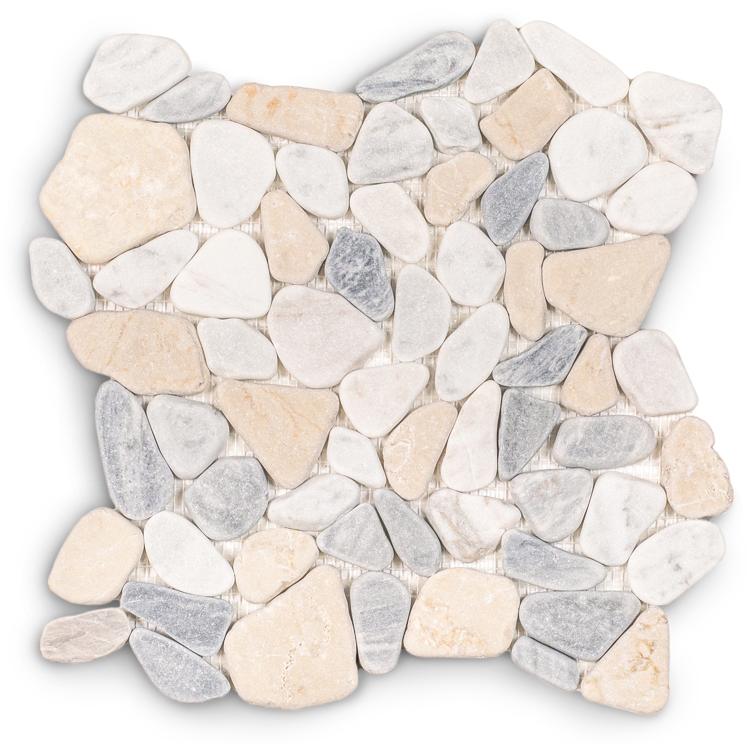 Carrara, Crema, Bardiglio Tumbled Pebble Mosaic