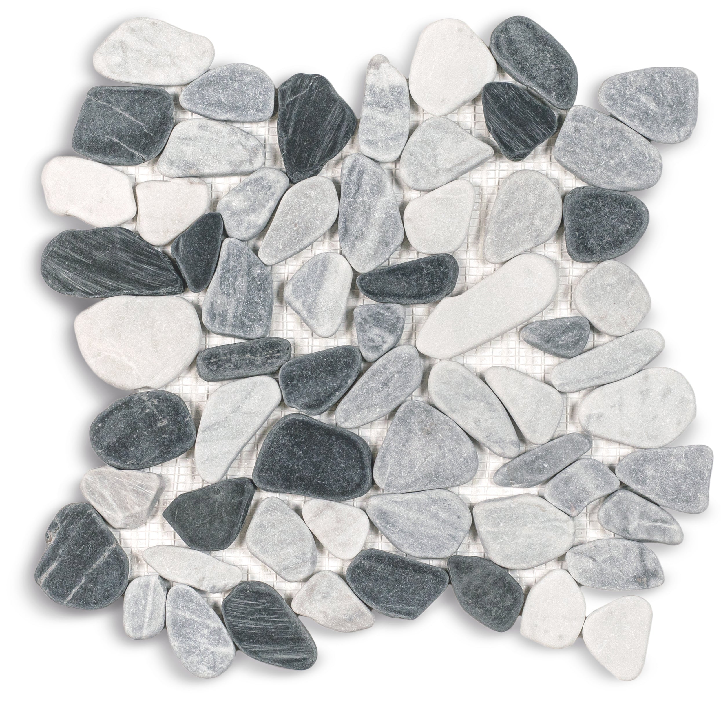 Carrara, Nero, Bardiglio Tumbled Pebble Mosaic