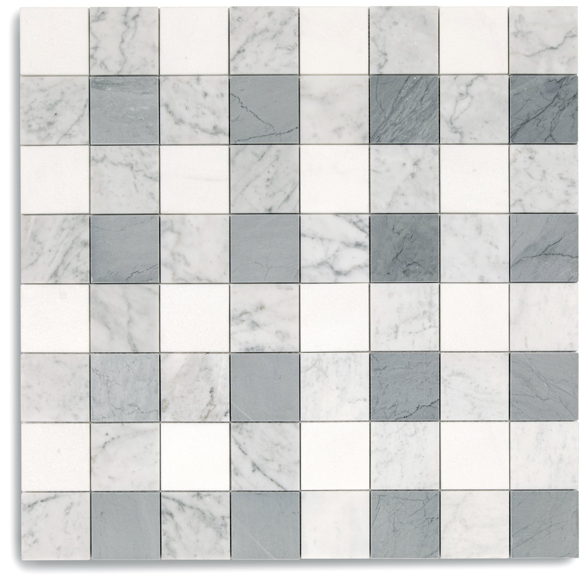 Thassos, Carrara, Bardiglio Gingham Marble Mosaic in gray and white from Marble Tiles Stone New Arrivals collection