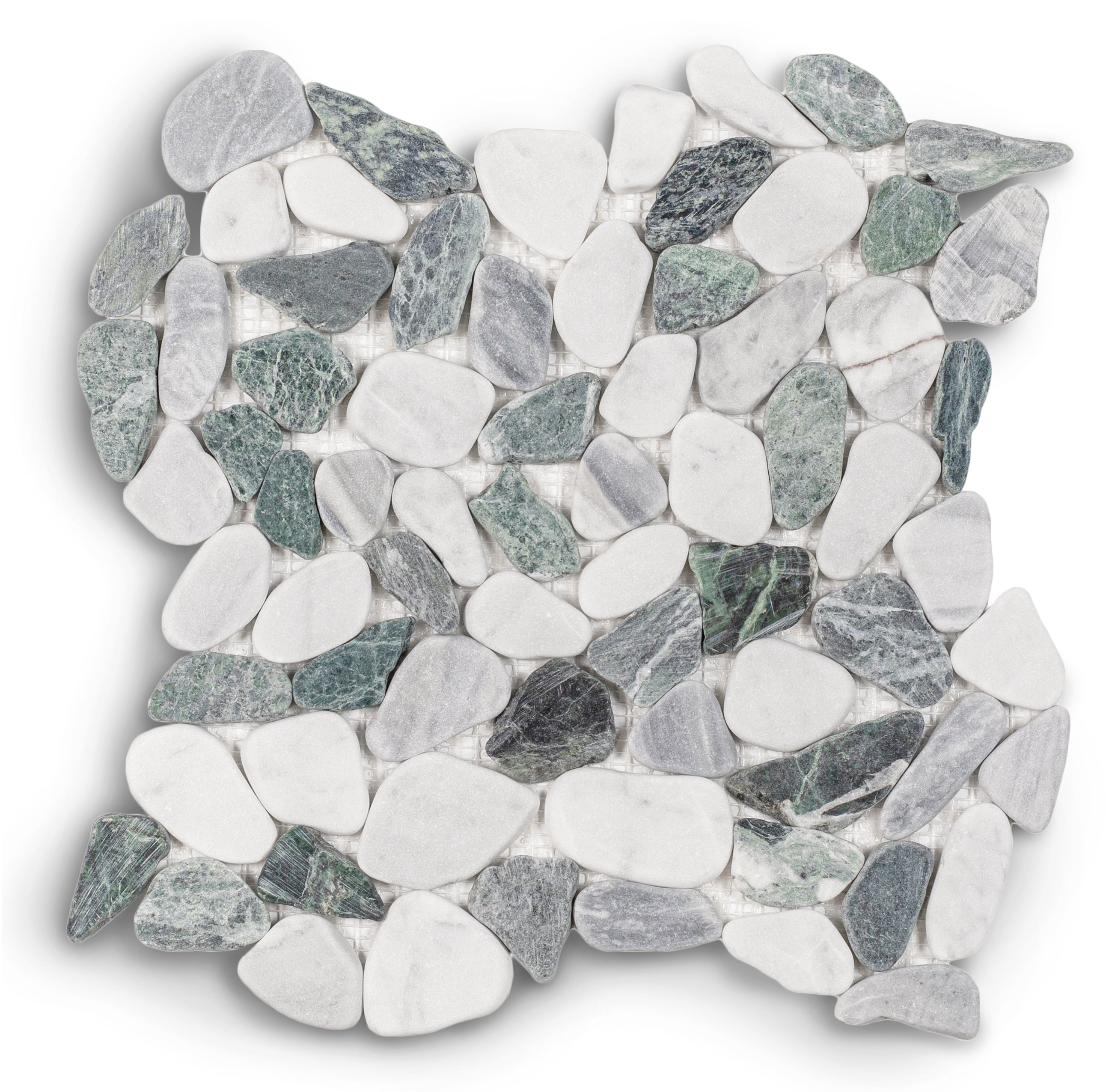 Carrara, Verde, Bardiglio Tumbled Pebble Mosaic