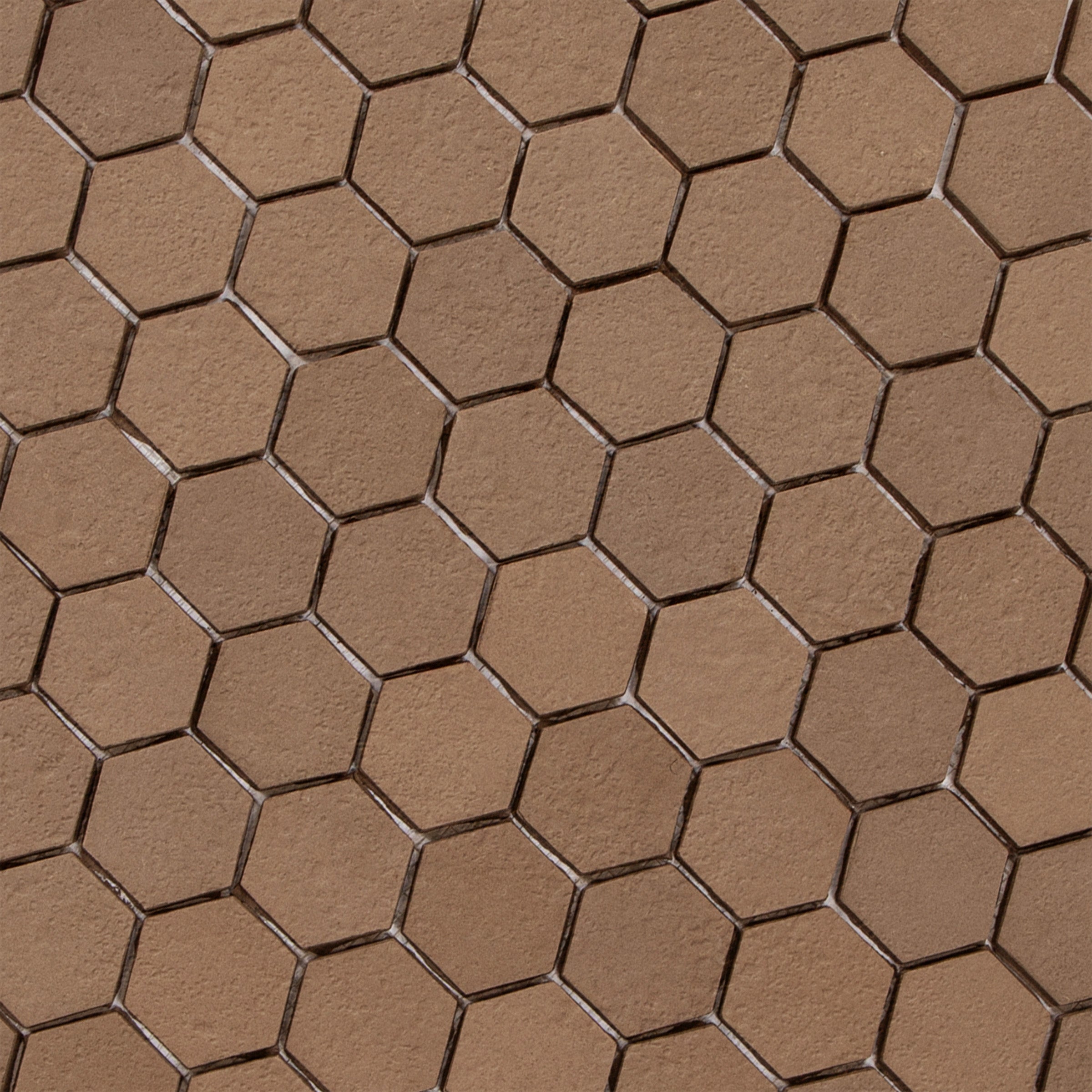 Chocolate 2" Hexagon Textured Terracotta Mosaic in brown geometric pattern from Cotto Colors Terracotta Tile and New Arrivals collections