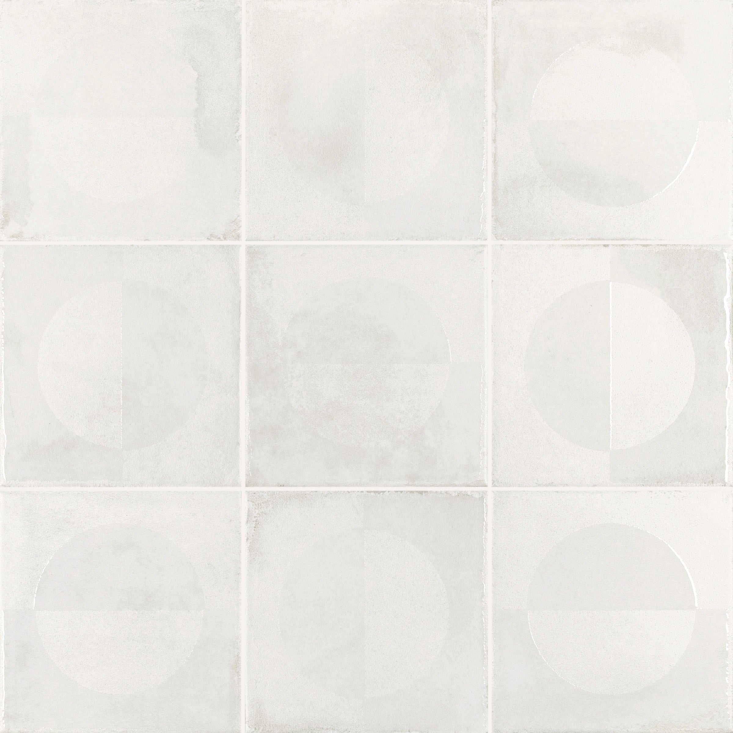 Circles Gloss Porcelain Tile in white geometric pattern with subtle texture from Artifacts Porcelain Tile and Small Format Tiles