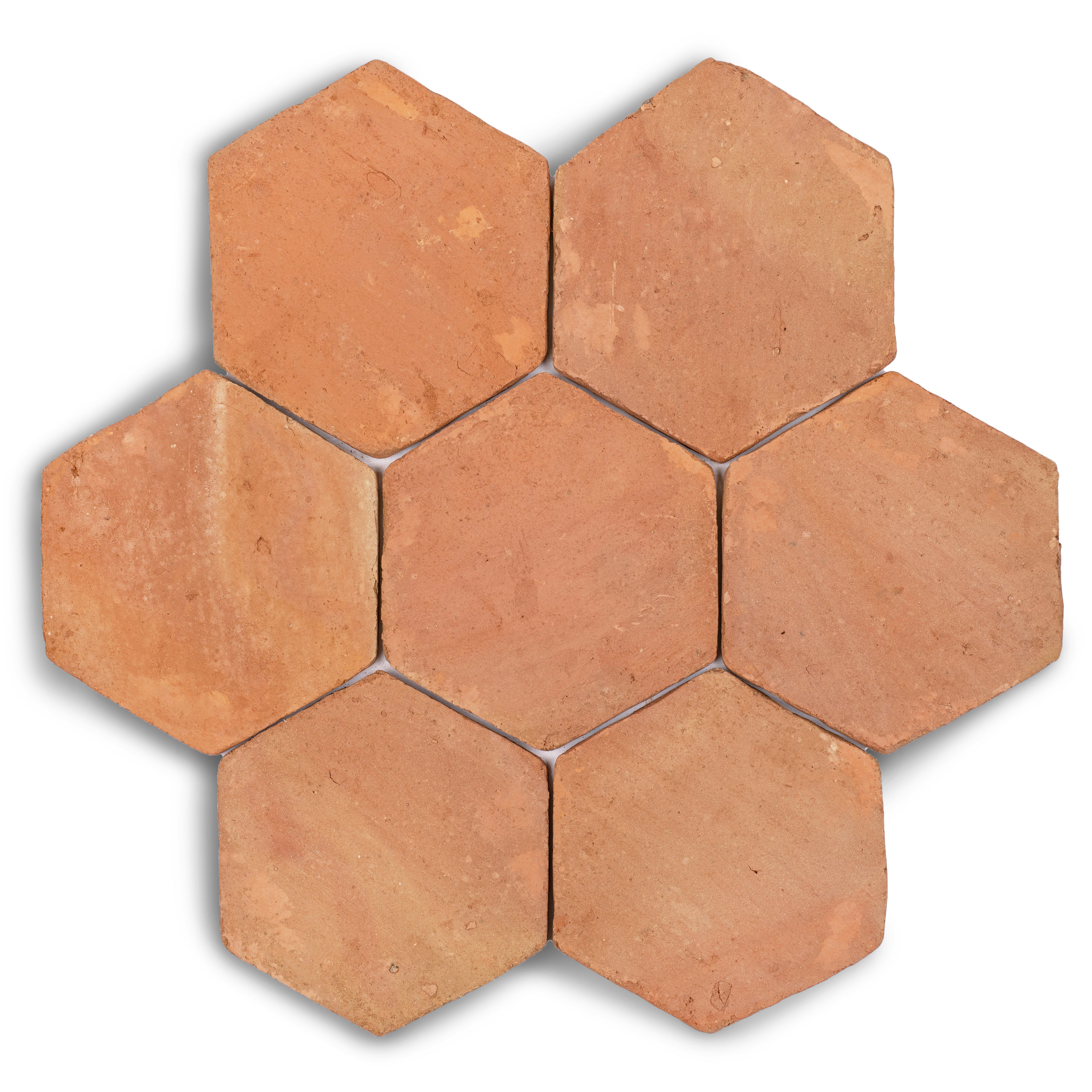 Classic Hexagon Textured Terracotta Tile in warm brown tones with handmade terracotta texture from Small Format Tiles collection