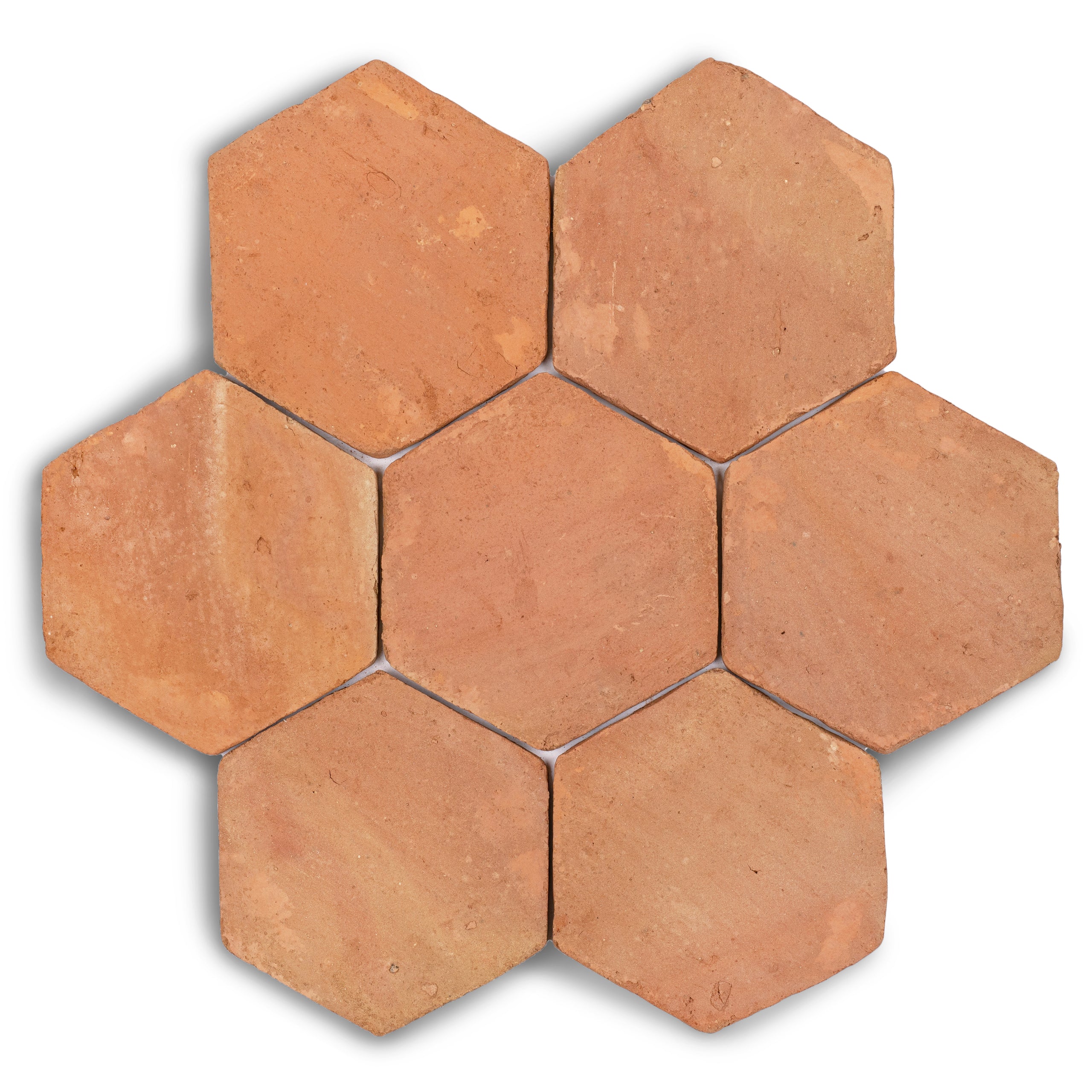 Classic Hexagon Textured Terracotta Tile in warm brown tones with handmade terracotta texture from Small Format Tiles collection