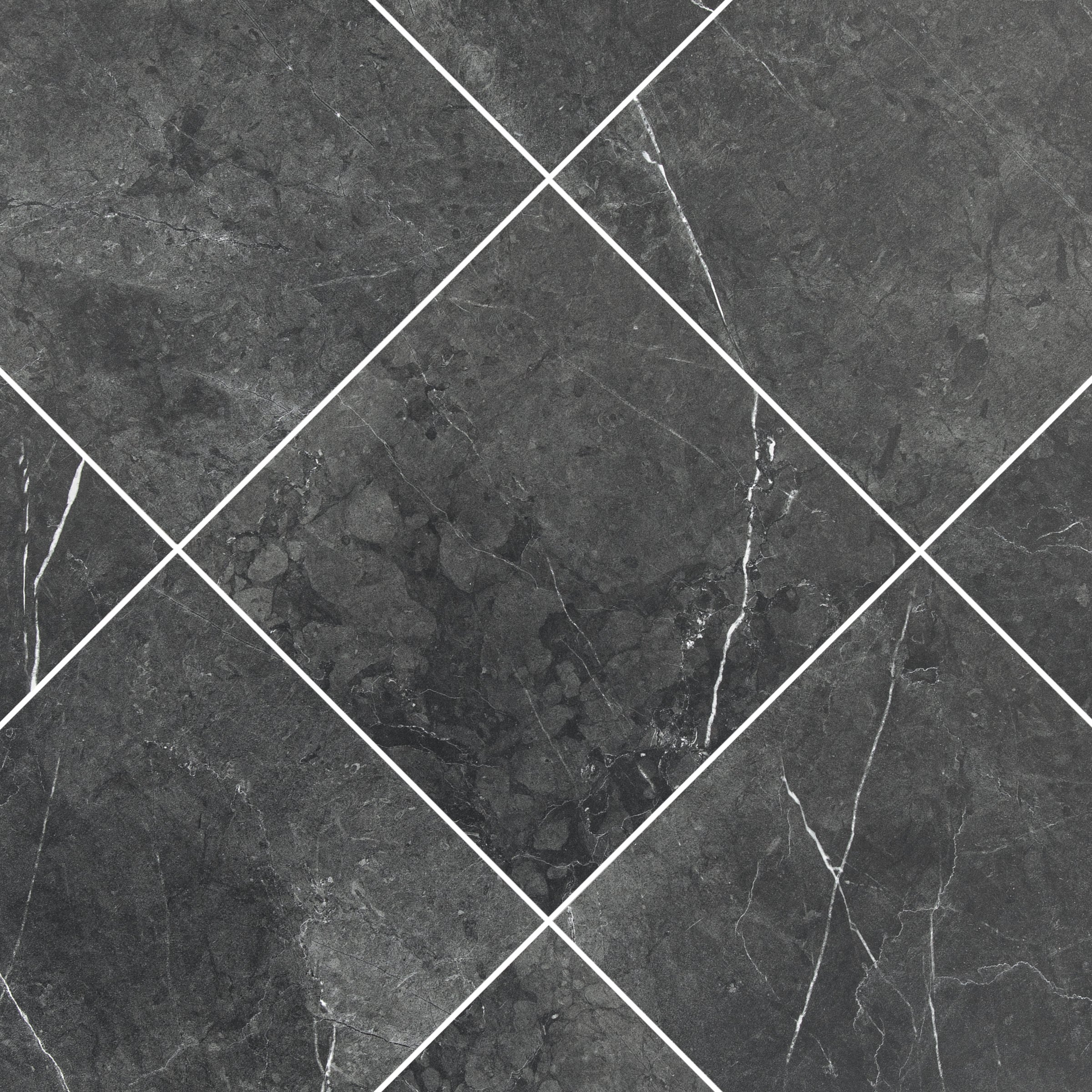 Dark charcoal ceramic tiles arranged diagonally with subtle white veining and natural stone-inspired texture