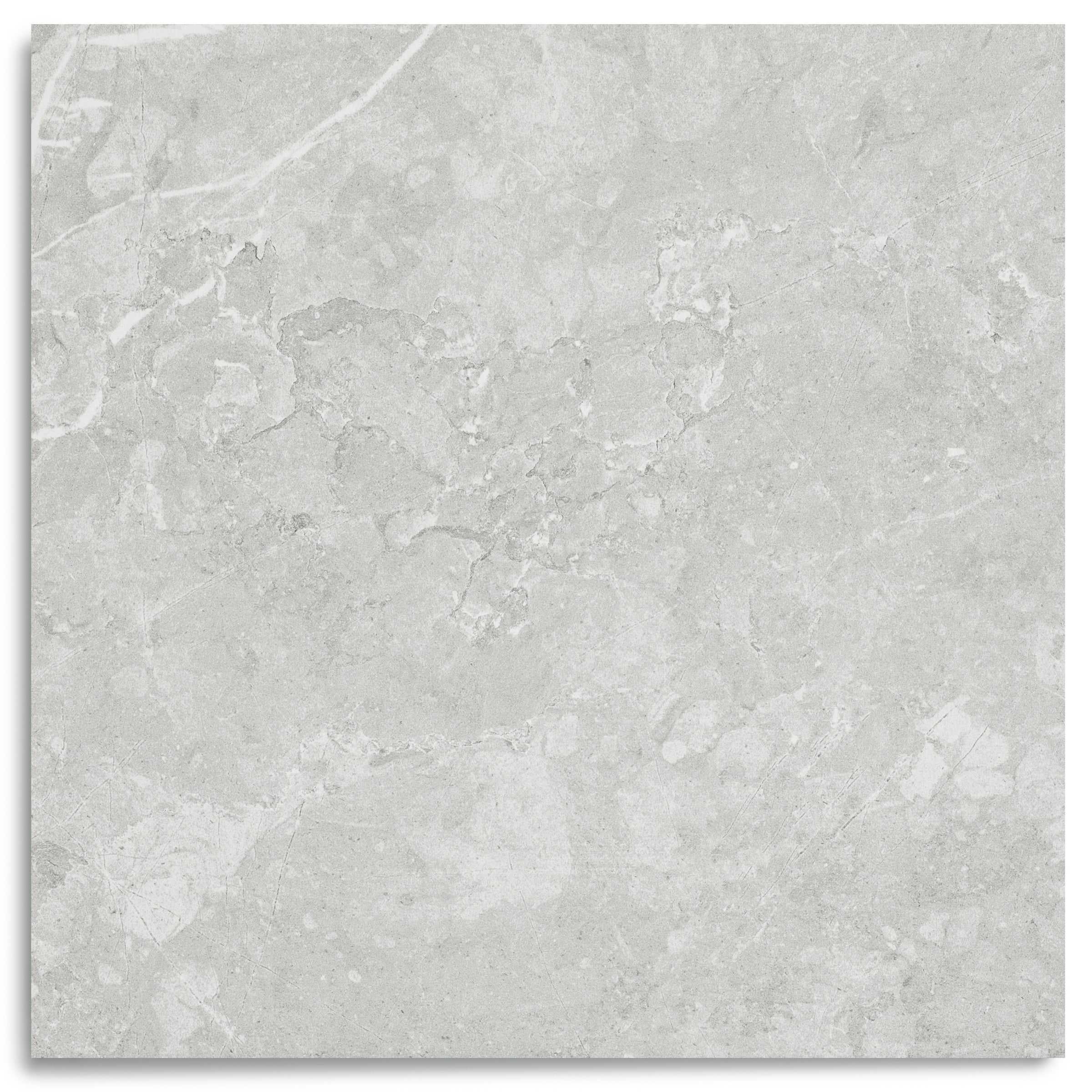 Single light gray porcelain tile with natural stone texture and soft color variation for versatile flooring
