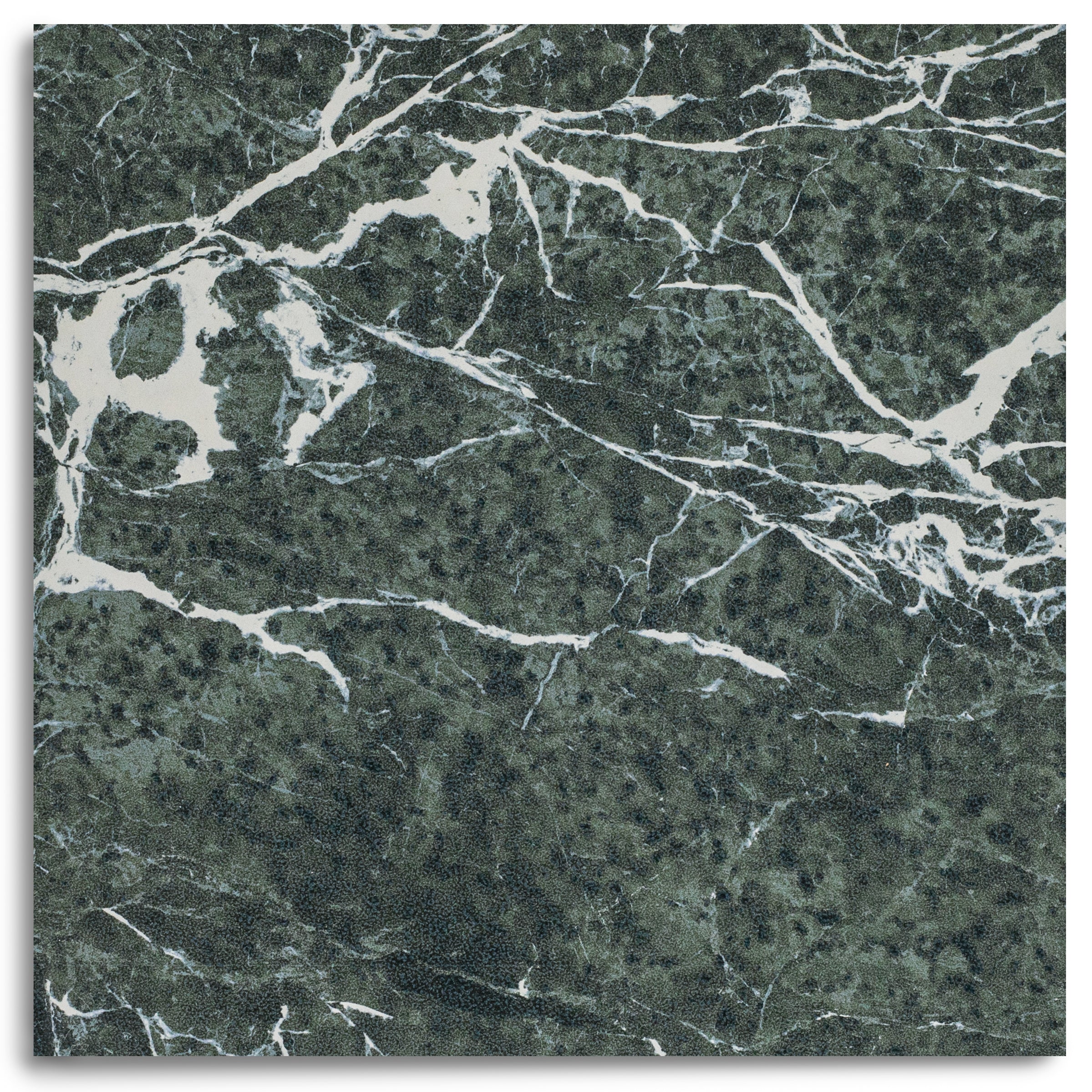 Square dark green ceramic tile with white marble-style veining and textured natural stone appearance