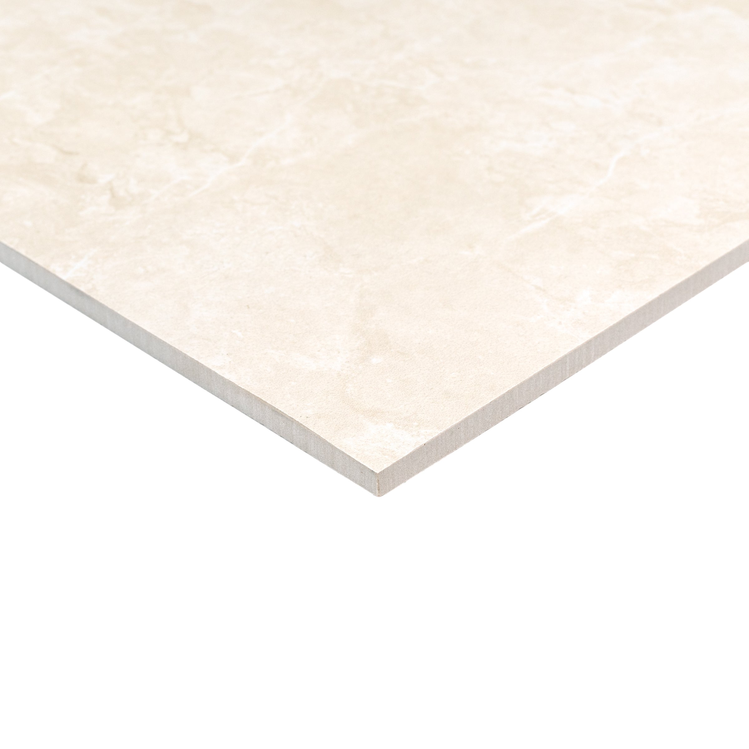 Beige ceramic tile with subtle cream veining and a smooth matte finish shown isolated on a white background