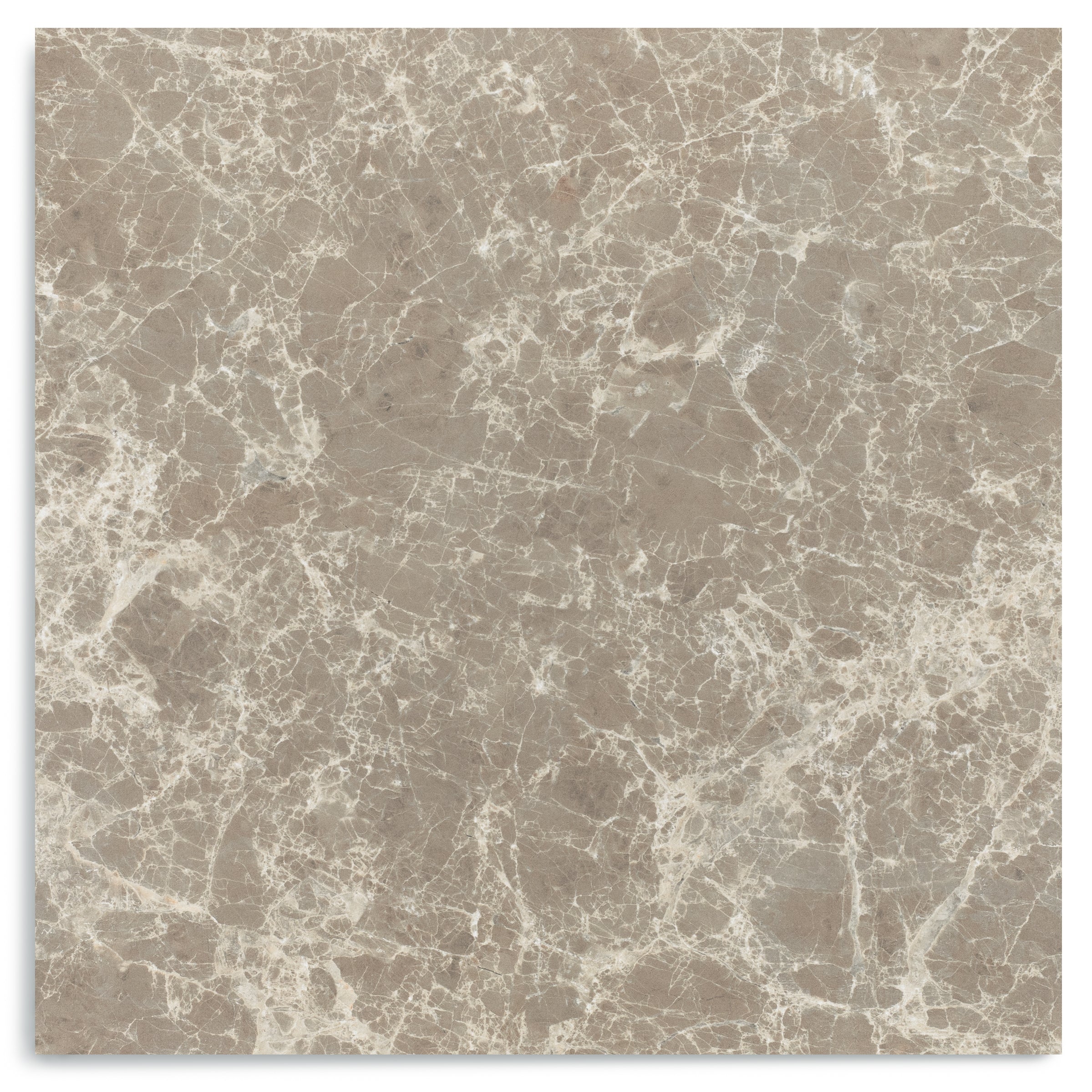Square ceramic tile with warm taupe base and intricate white marble-inspired veining for sophisticated flooring designs