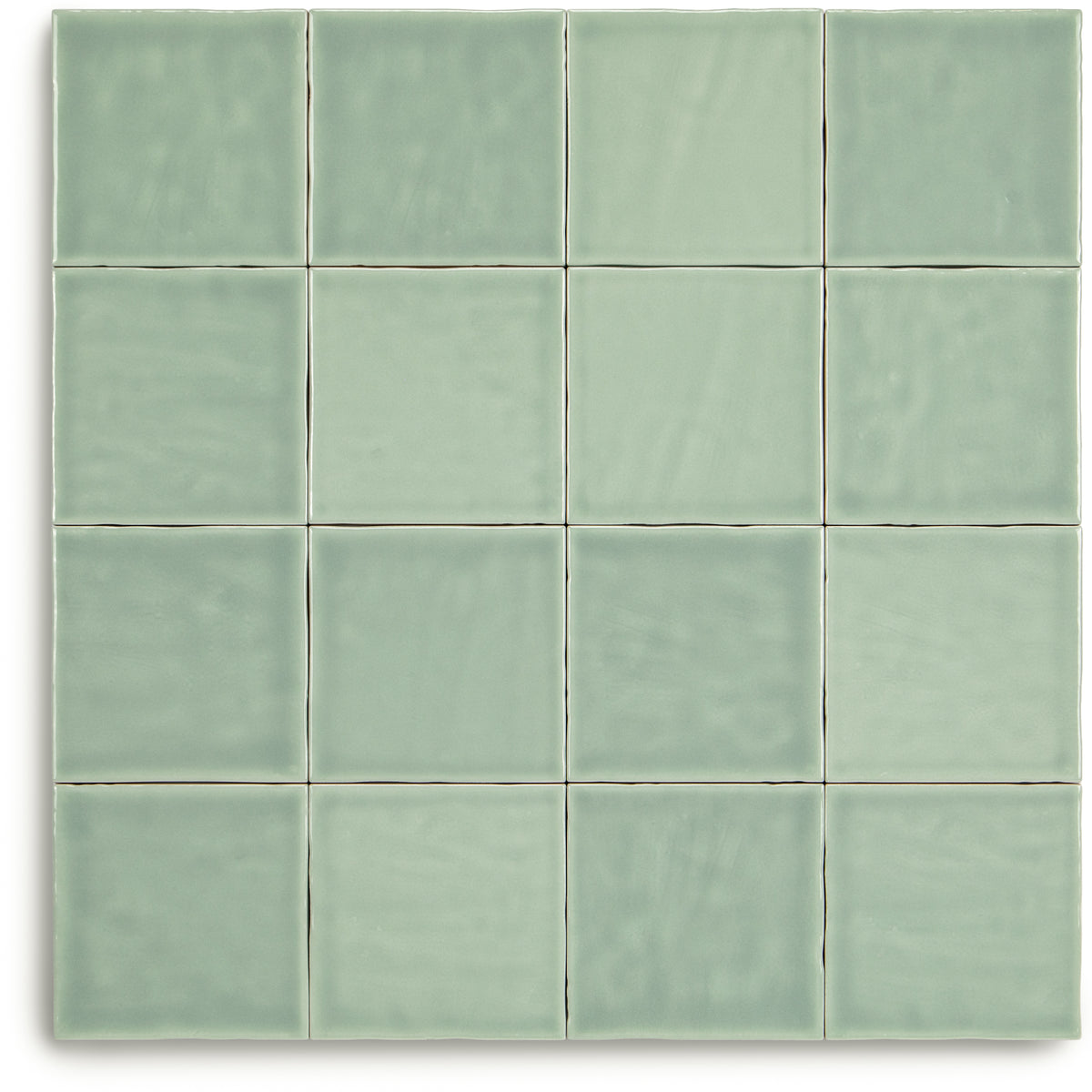 Claywork Glossy Ceramic Tile in glossy sage green square format