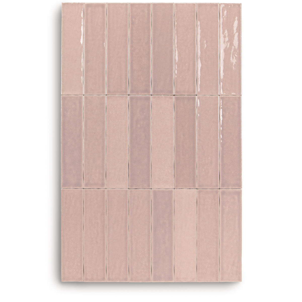 Claywork Glossy Ceramic Tile in soft pink with a handcrafted glossy finish