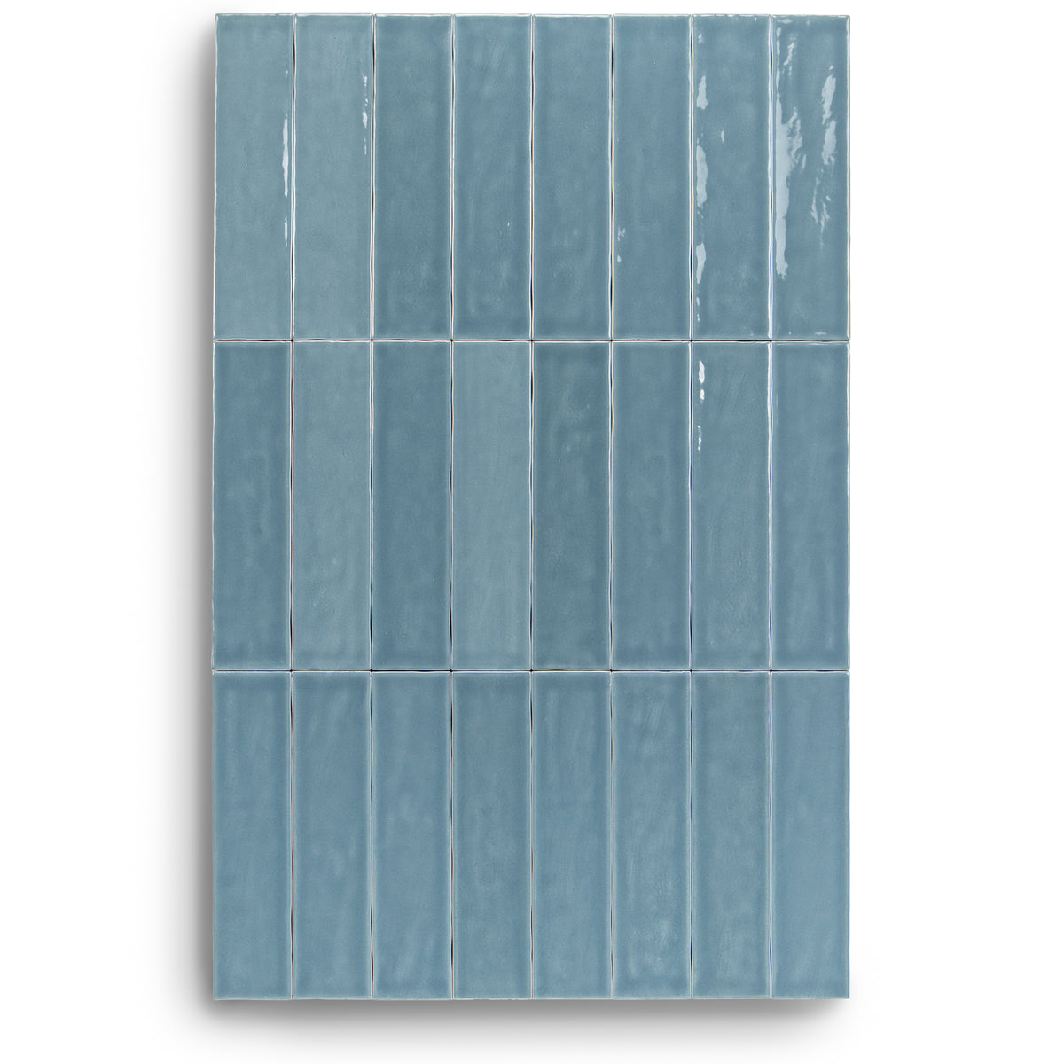 Claywork Glossy Ceramic Tile in blue with a handcrafted glossy glaze and narrow rectangular format