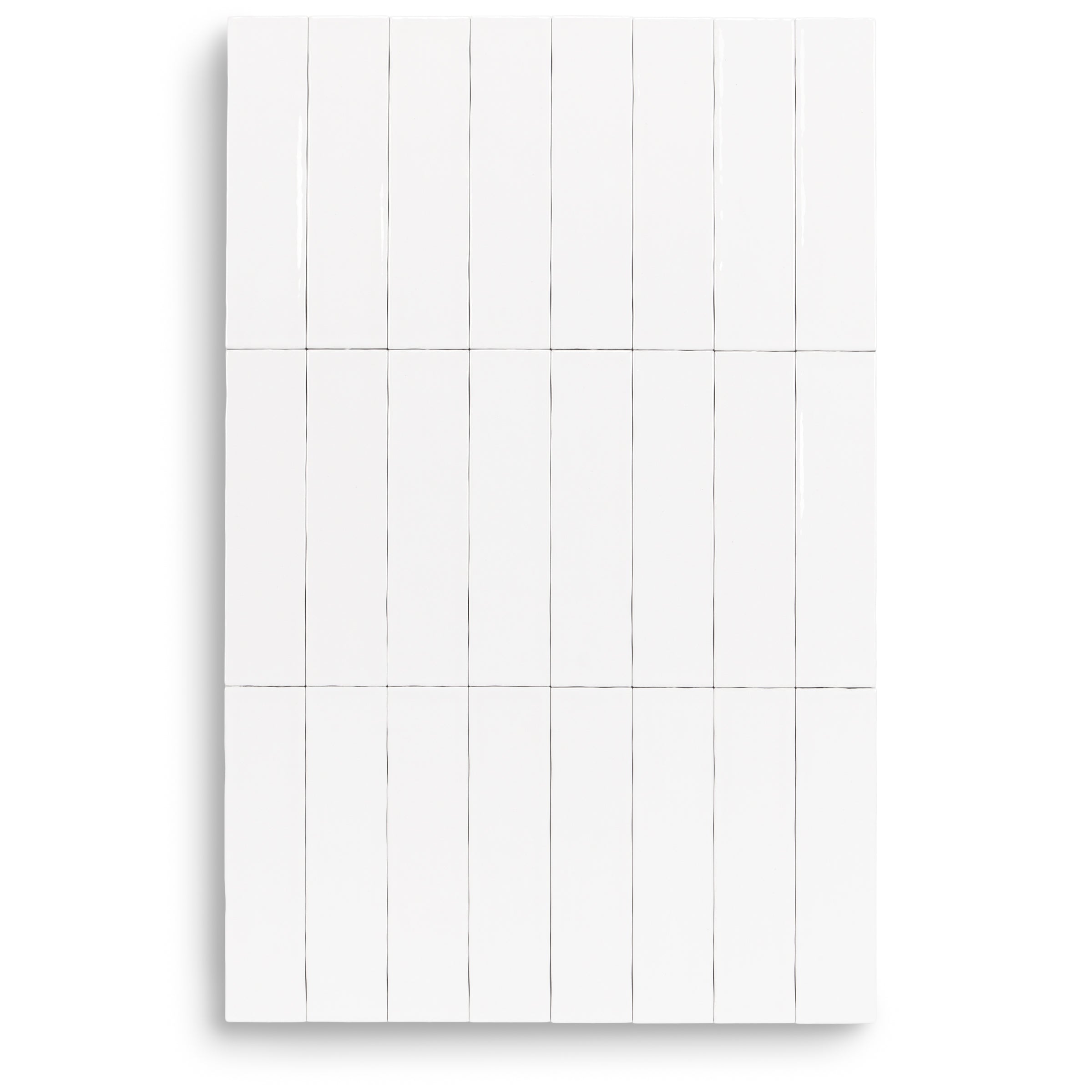 Claywork Glossy Ceramic Tile in a glossy white narrow rectangular wall tile layout