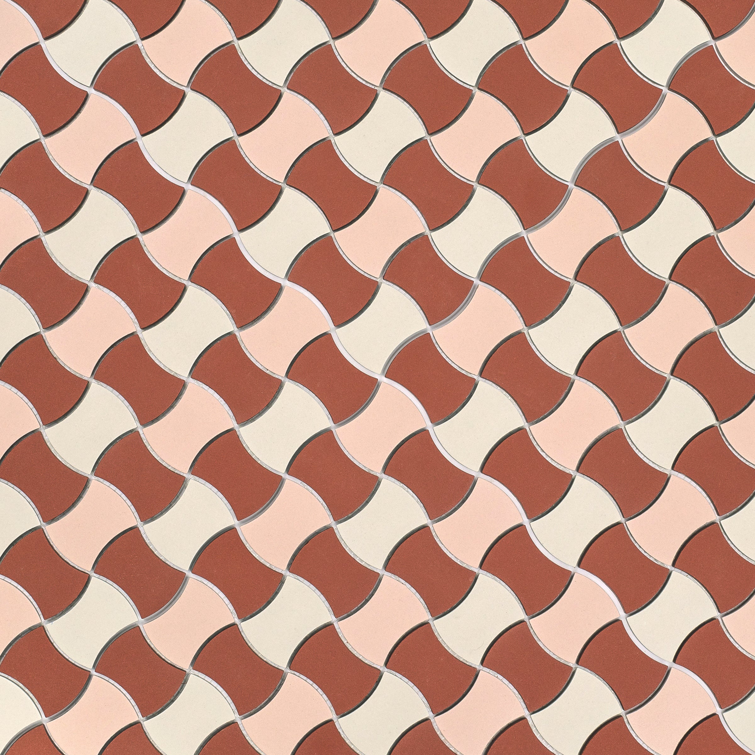 Cotto Cream Pink 12x12 Butterfly Porcelain Mosaic in terracotta, cream, and blush from Porcelain and Forma Porcelain Mosaics collections