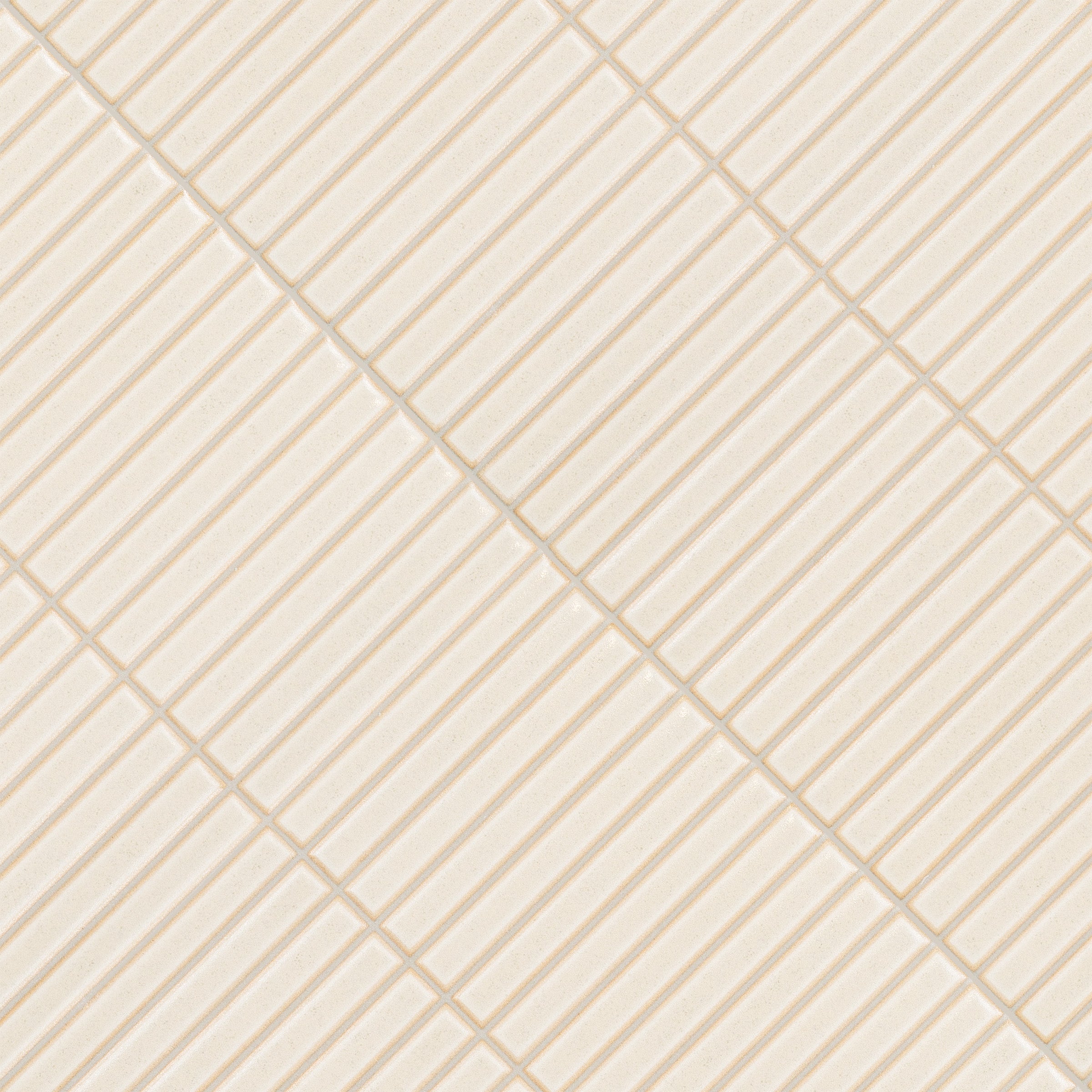 Cream-toned porcelain tile with glossy finish featuring narrow vertical stripes and subtle grid pattern for flooring or walls
