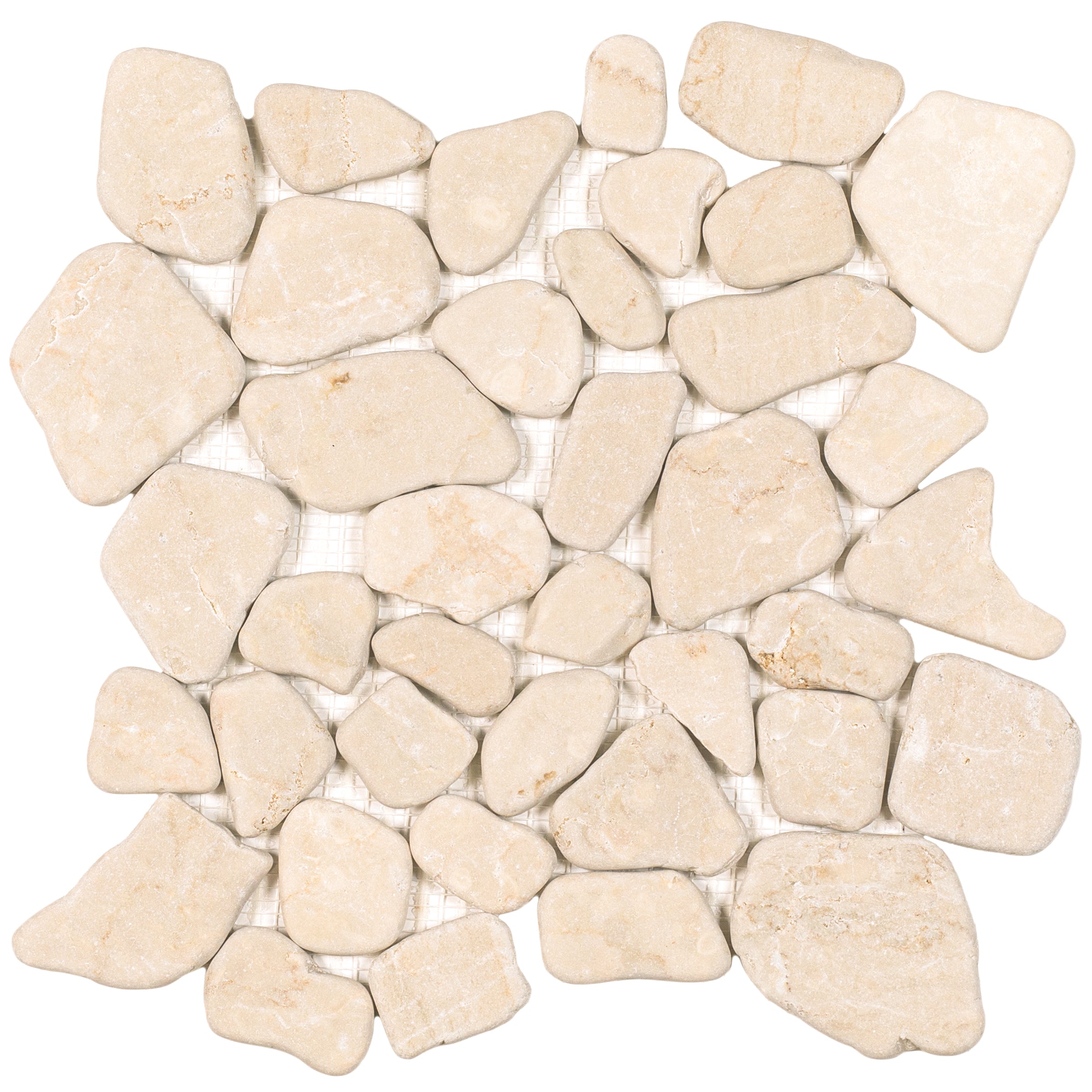 Crema Tumbled Pebble Mosaic with warm beige stone pieces in varied shapes from Tumbled Pebble Mosaics Stone New Arrivals GREY collection