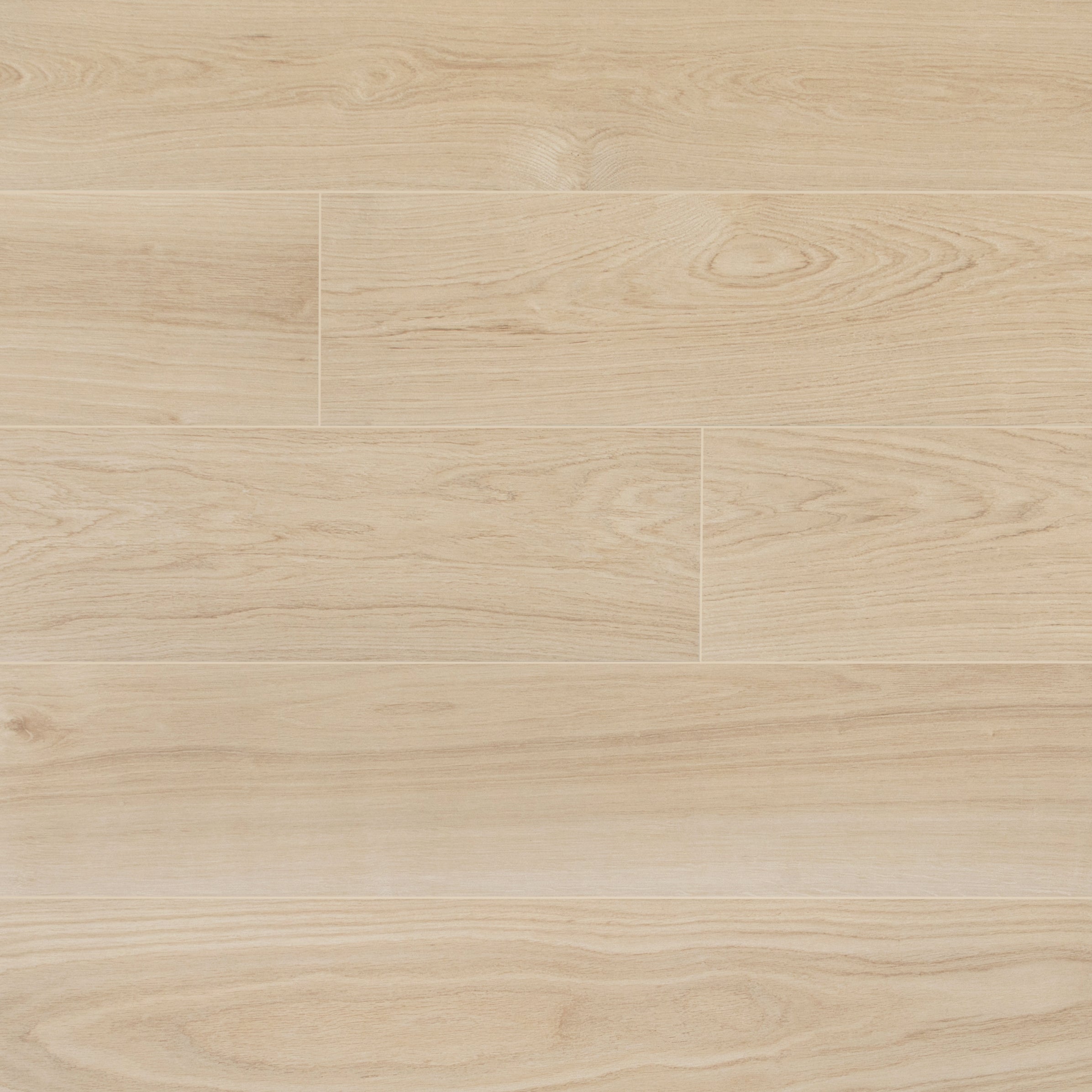 Ecru 9.5x60 Wood Look Porcelain Tile in beige and brown tones with natural oak grain from Wood Edition Porcelain Tiles collection